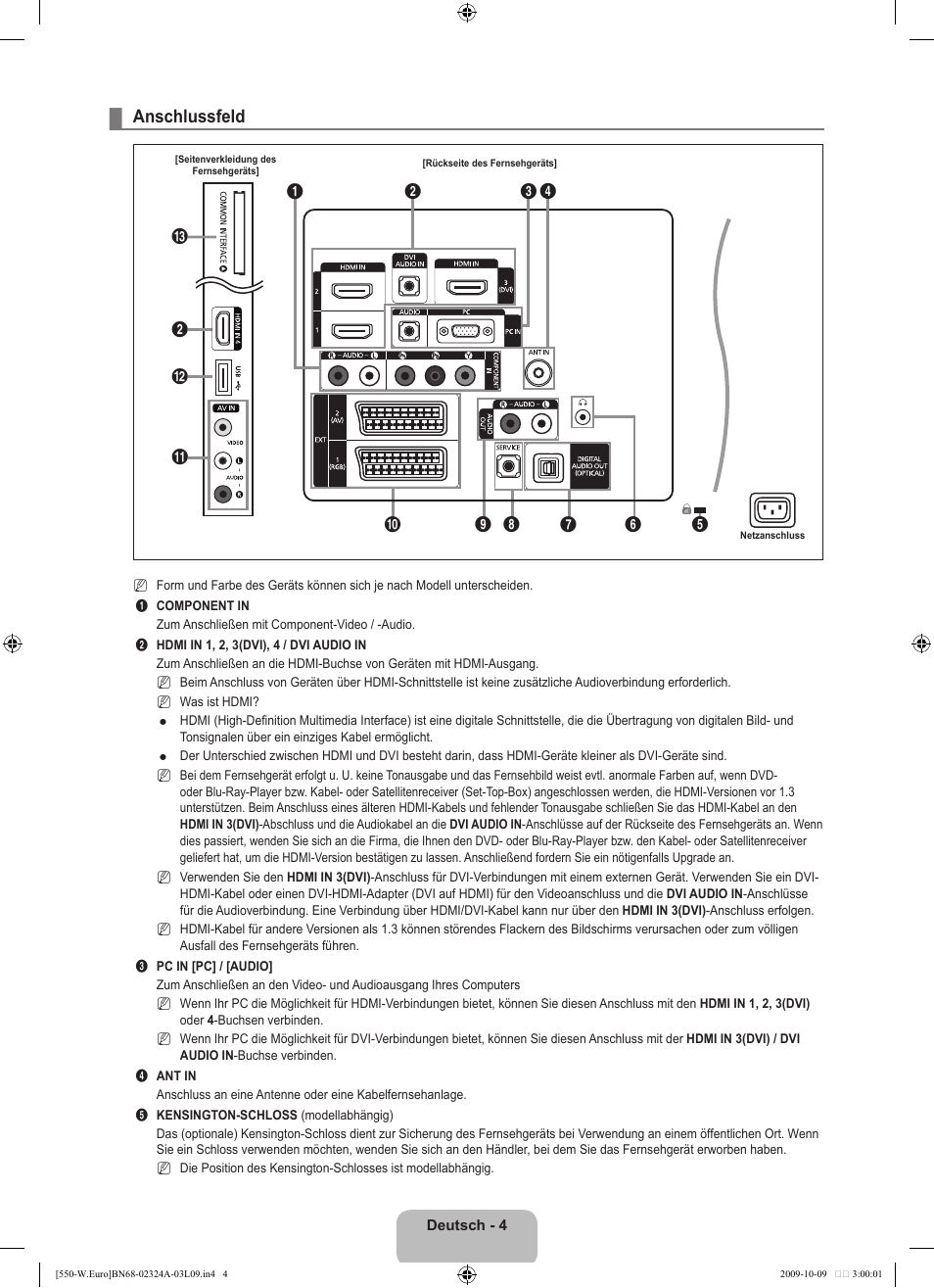 Anschlussfeld | Samsung LE32B550A5P User Manual | Page 116 / 458