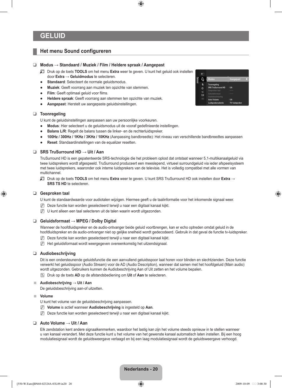 Geluid, Het menu sound configureren | Samsung LE32B550A5P User Manual | Page 180 / 458