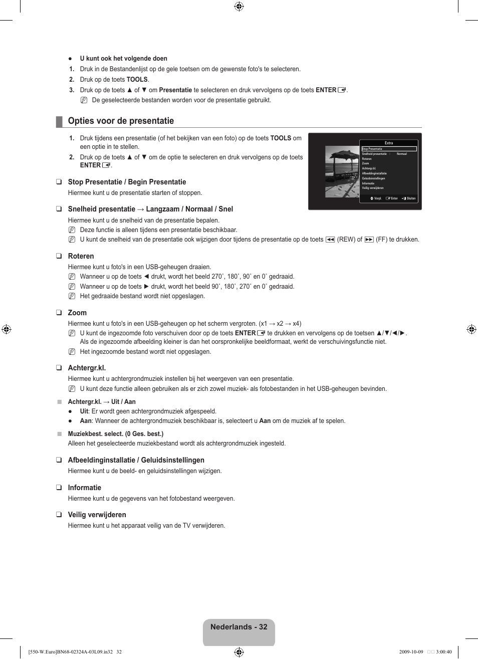 Opties voor de presentatie | Samsung LE32B550A5P User Manual | Page 192 / 458