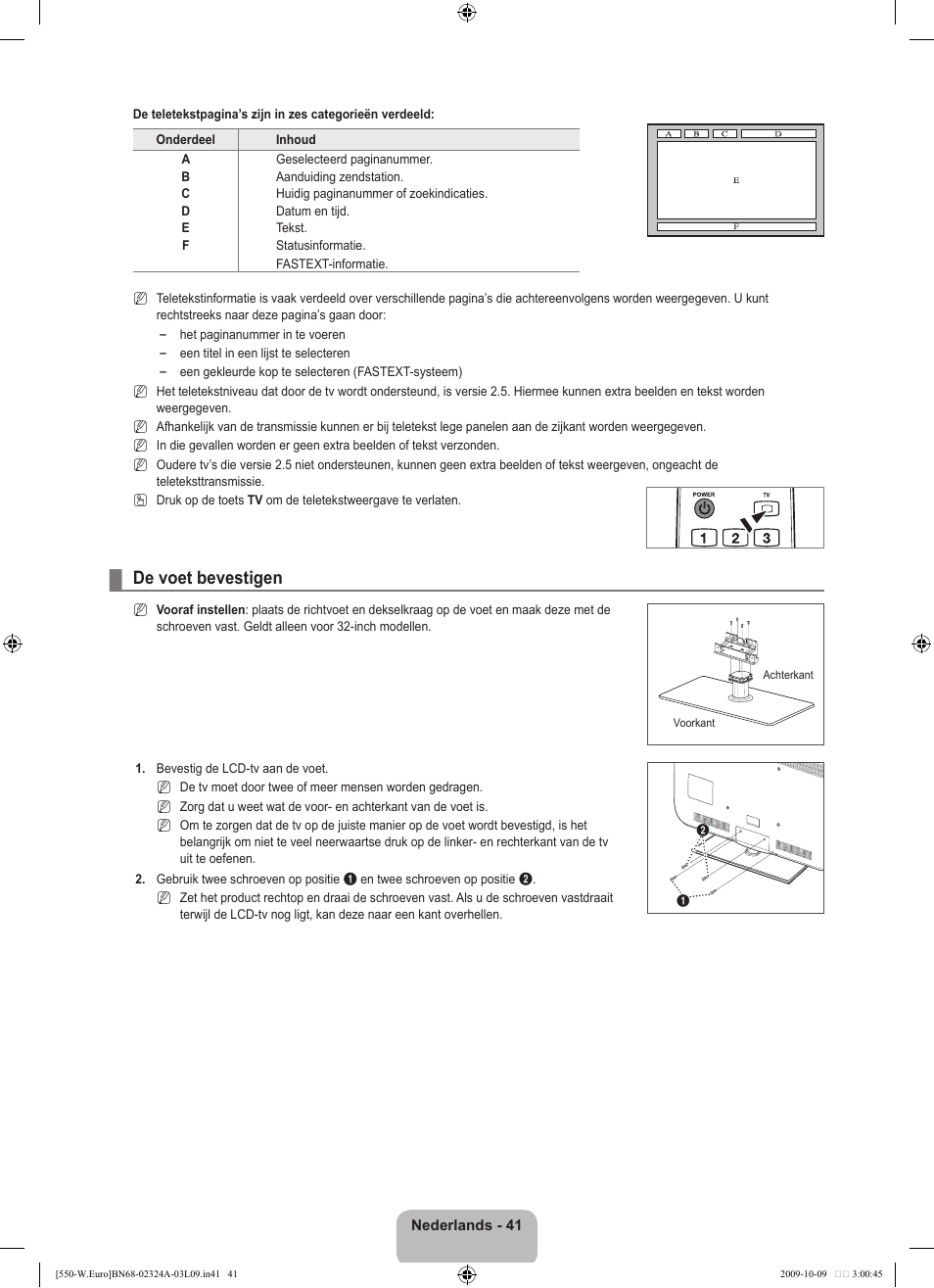 De voet bevestigen | Samsung LE32B550A5P User Manual | Page 201 / 458