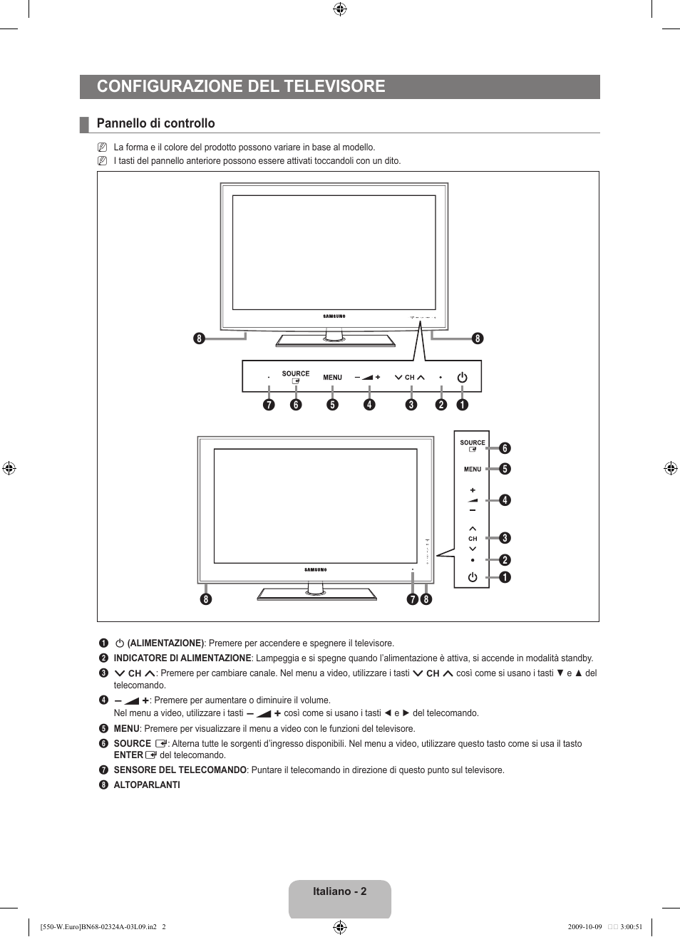 Configurazione del televisore | Samsung LE32B550A5P User Manual | Page 210 / 458