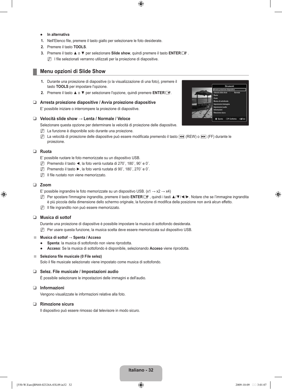 Menu opzioni di slide show | Samsung LE32B550A5P User Manual | Page 240 / 458