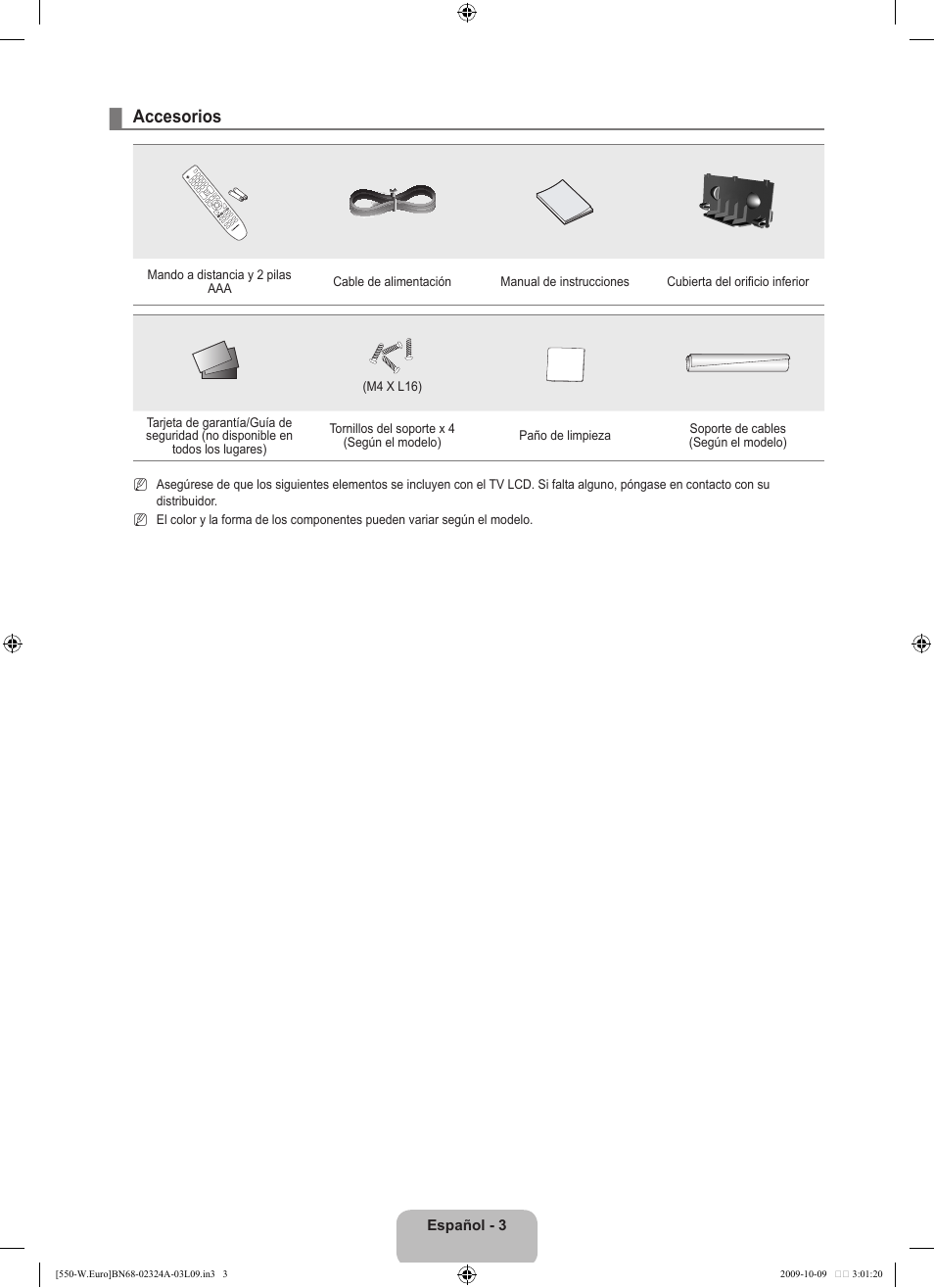 Accesorios | Samsung LE32B550A5P User Manual | Page 261 / 458