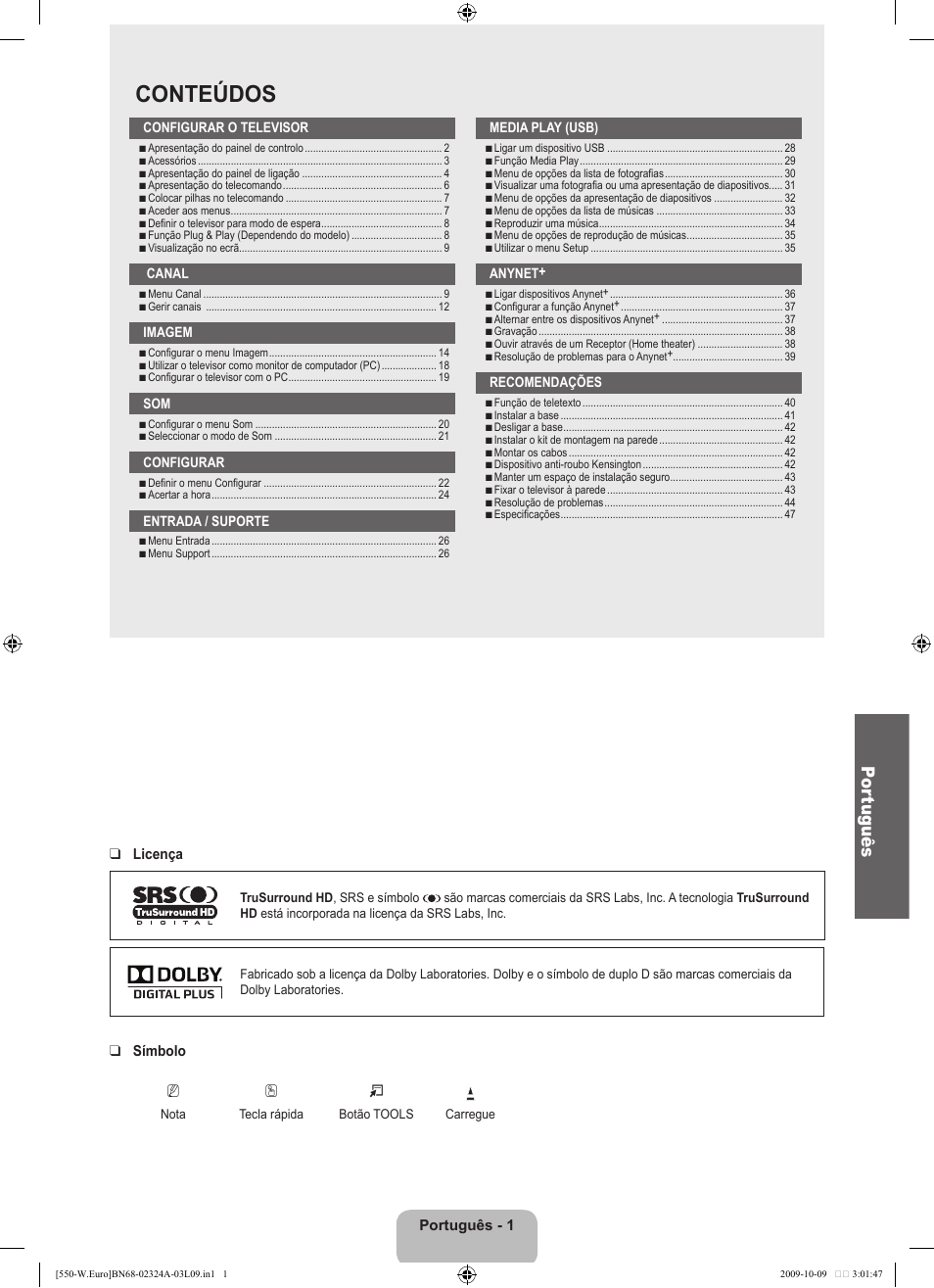 Conteúdos, Por tuguês | Samsung LE32B550A5P User Manual | Page 307 / 458