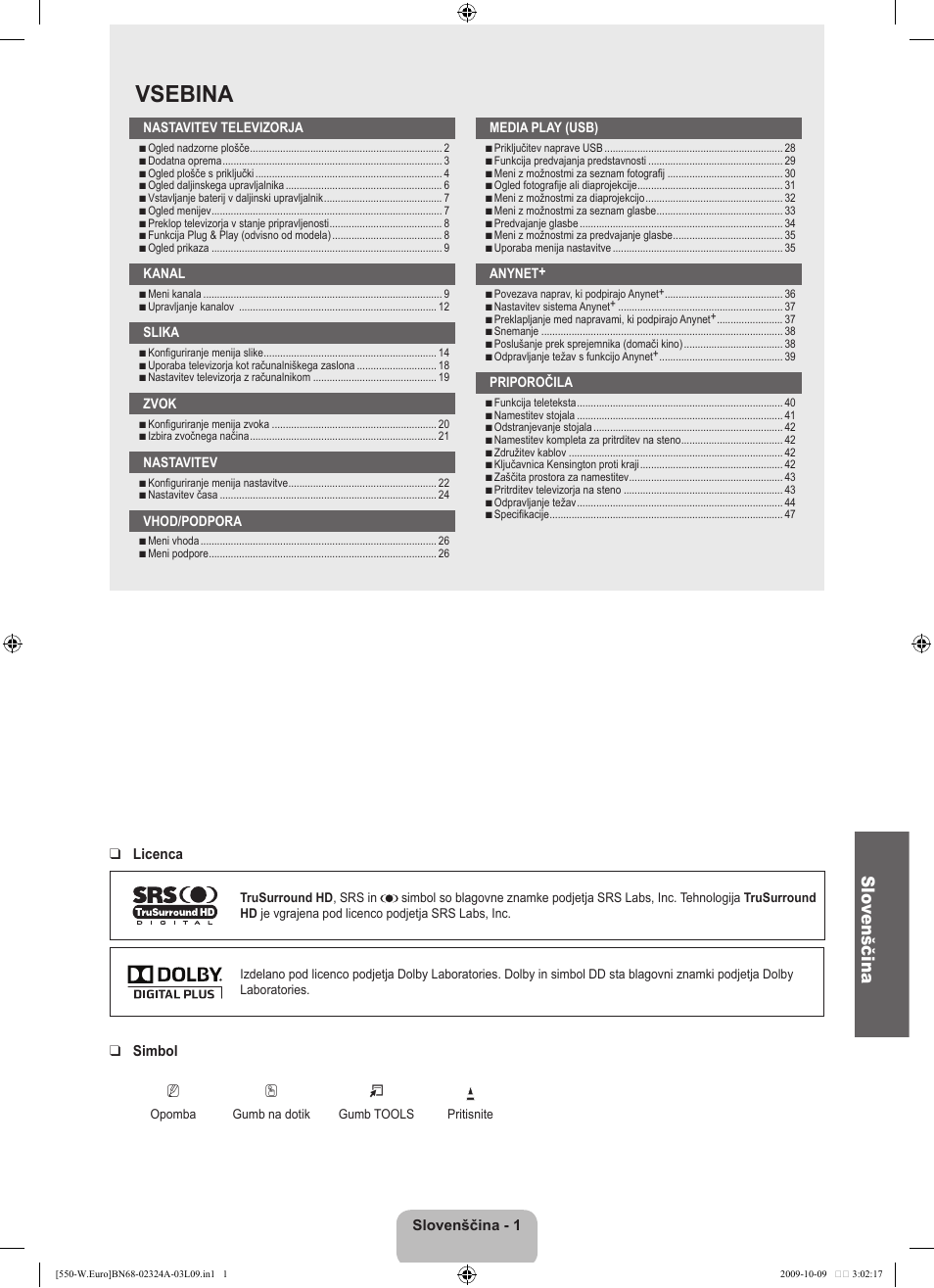 Vsebina, Slo venščina | Samsung LE32B550A5P User Manual | Page 355 / 458