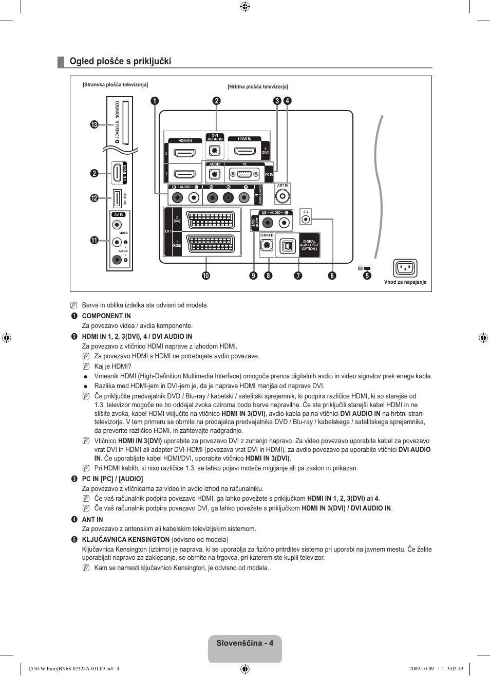 Ogled plošče s priključki | Samsung LE32B550A5P User Manual | Page 358 / 458
