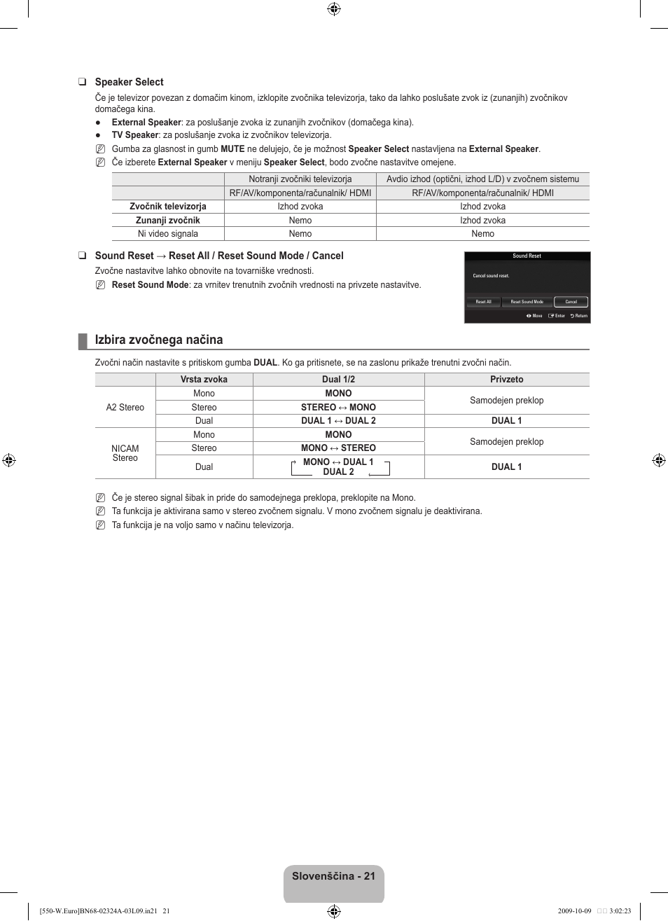 Izbira zvočnega načina | Samsung LE32B550A5P User Manual | Page 375 / 458