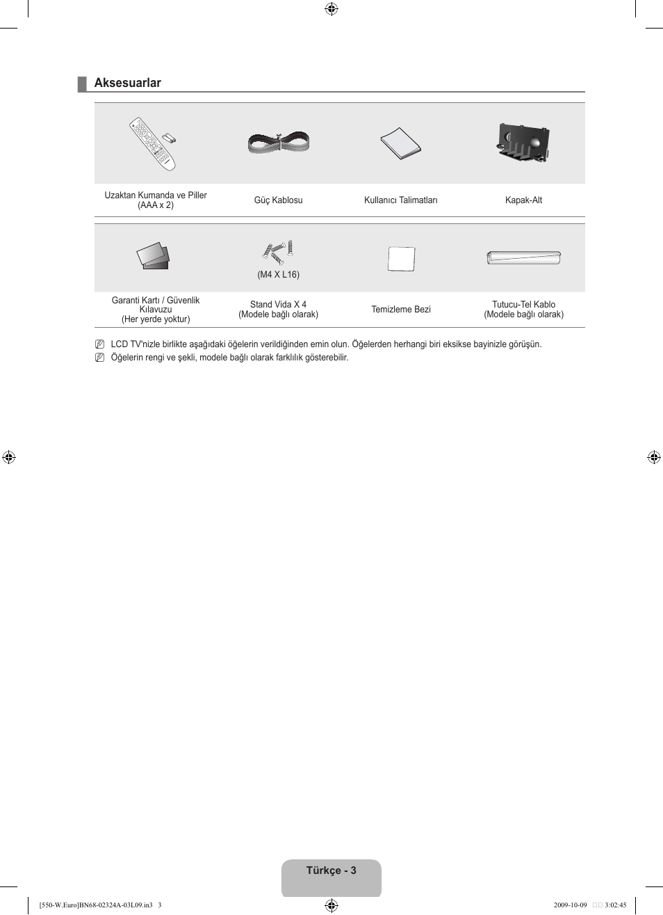 Aksesuarlar | Samsung LE32B550A5P User Manual | Page 405 / 458