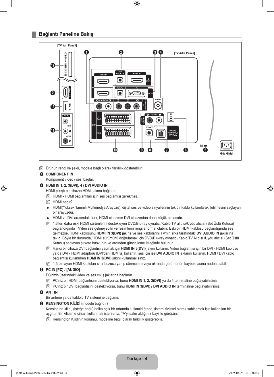 Bağlantı paneline bakış | Samsung LE32B550A5P User Manual | Page 406 / 458