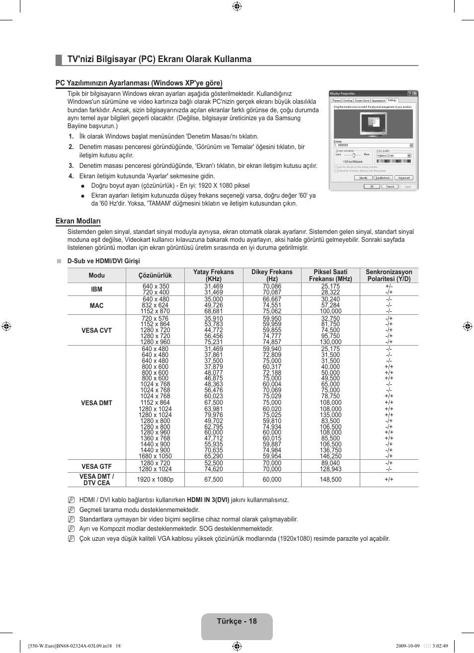 Tv'nizi bilgisayar (pc) ekranı olarak kullanma | Samsung LE32B550A5P User Manual | Page 420 / 458