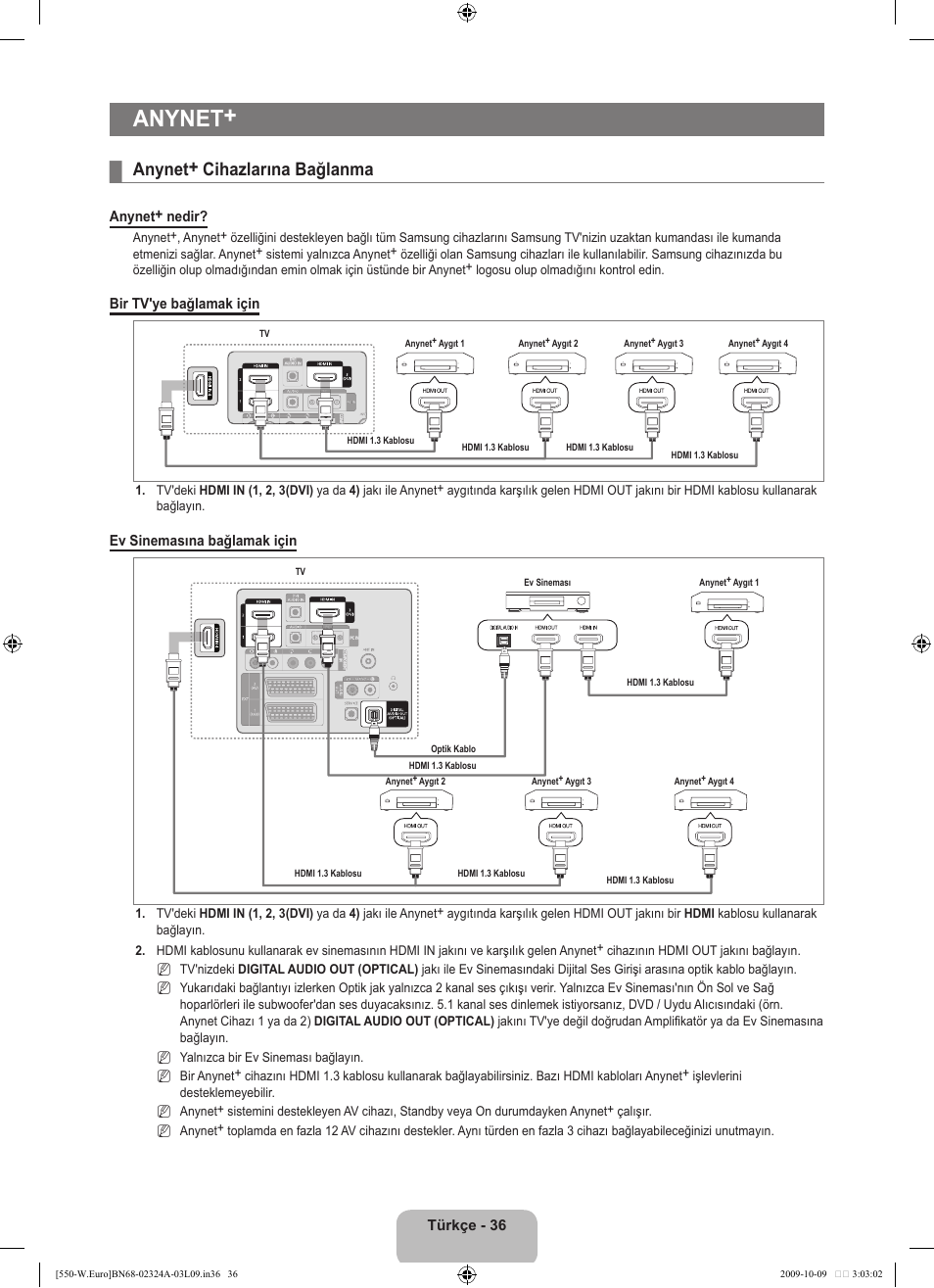 Anynet, Anynet+ cihazlarına bağlanma | Samsung LE32B550A5P User Manual | Page 438 / 458