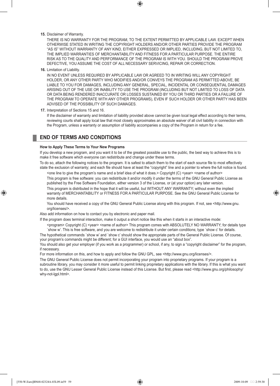 End of terms and conditions | Samsung LE32B550A5P User Manual | Page 61 / 458