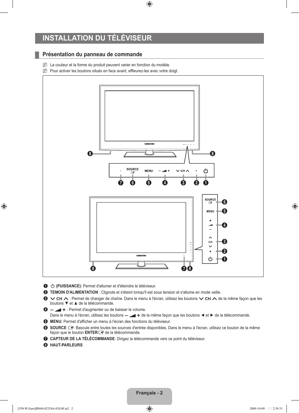 Installation du téléviseur | Samsung LE32B550A5P User Manual | Page 66 / 458