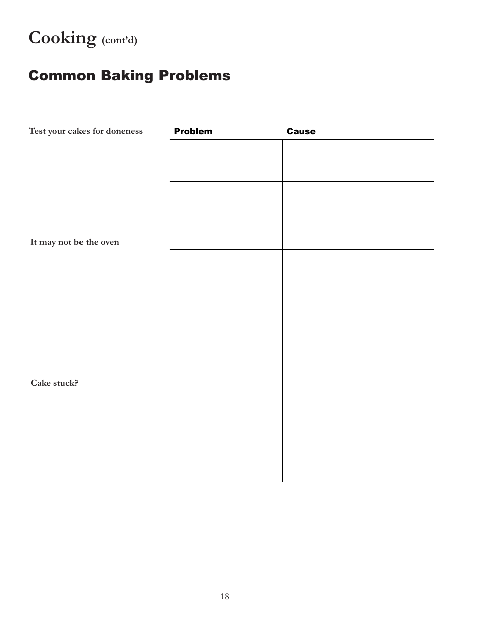 Cooking, Common baking problems, Contd) | Amana BIGOVEN ACF4205A User Manual | Page 18 / 32