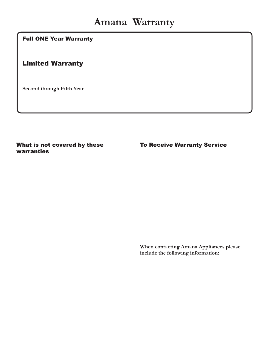 Amana warranty, Limited warranty | Amana BIGOVEN ACF4205A User Manual | Page 32 / 32