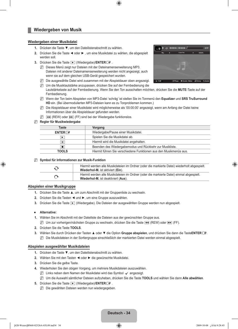 Wiedergeben von musik | Samsung LE46B620R3W User Manual | Page 146 / 458