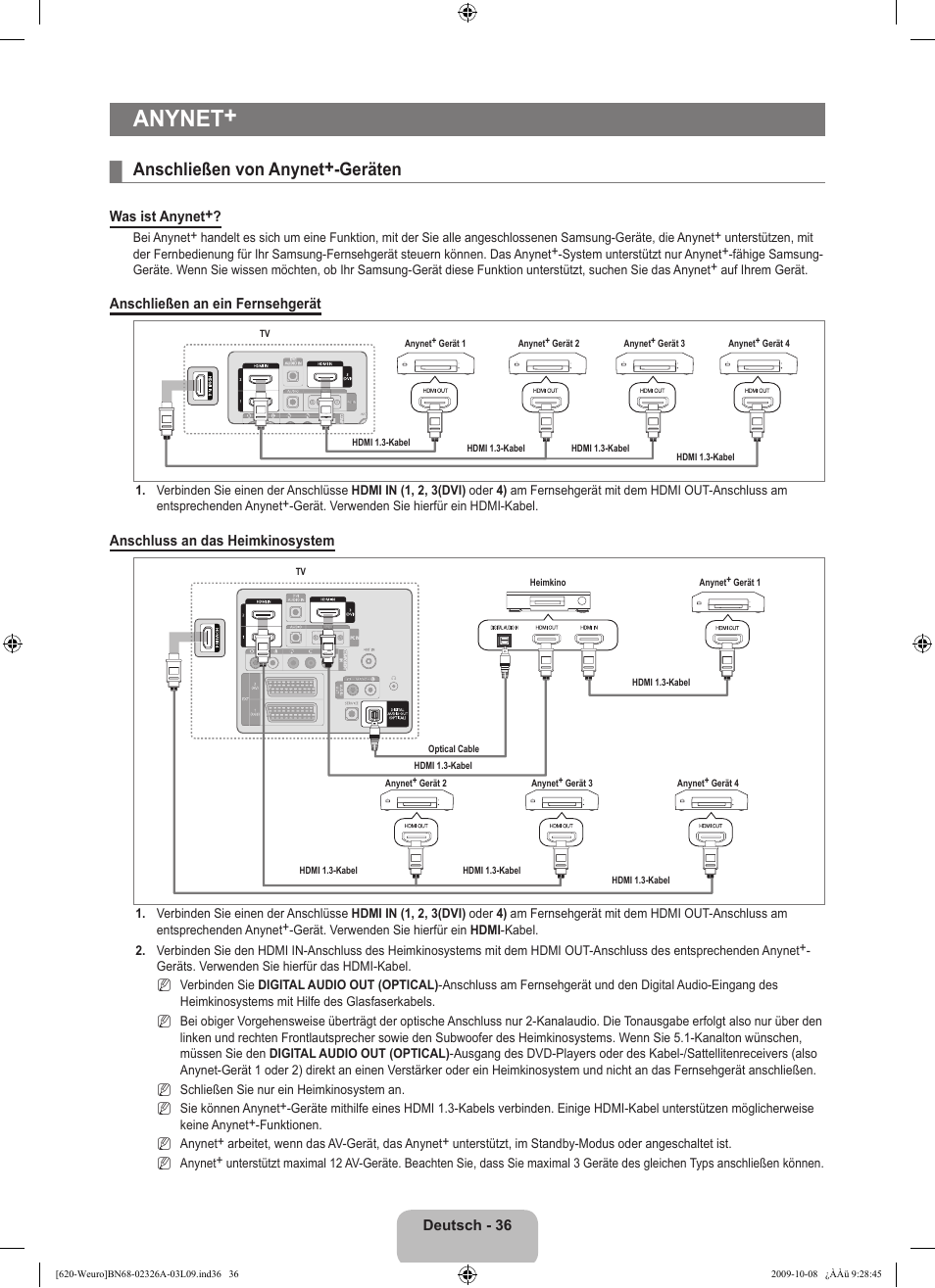 Anynet, Anschließen von anynet+-geräten | Samsung LE46B620R3W User Manual | Page 148 / 458