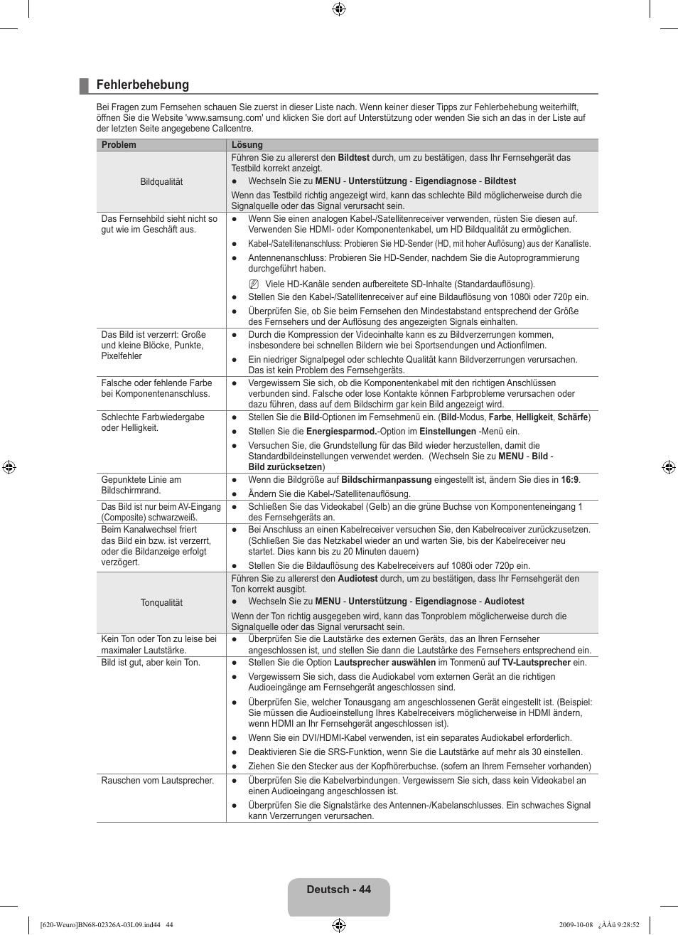 Fehlerbehebung | Samsung LE46B620R3W User Manual | Page 156 / 458