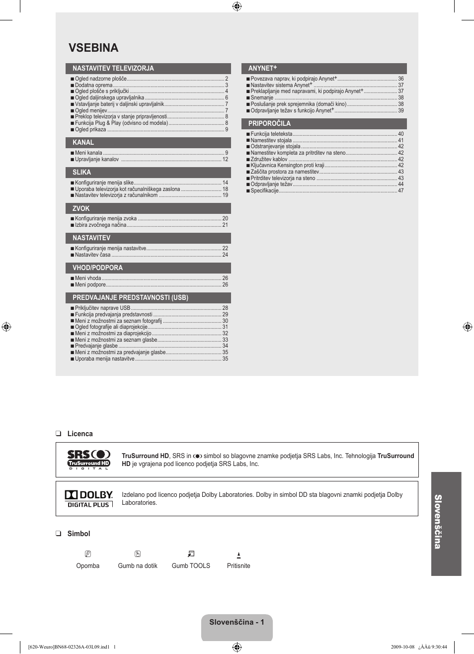 Vsebina, Slo venščina | Samsung LE46B620R3W User Manual | Page 355 / 458