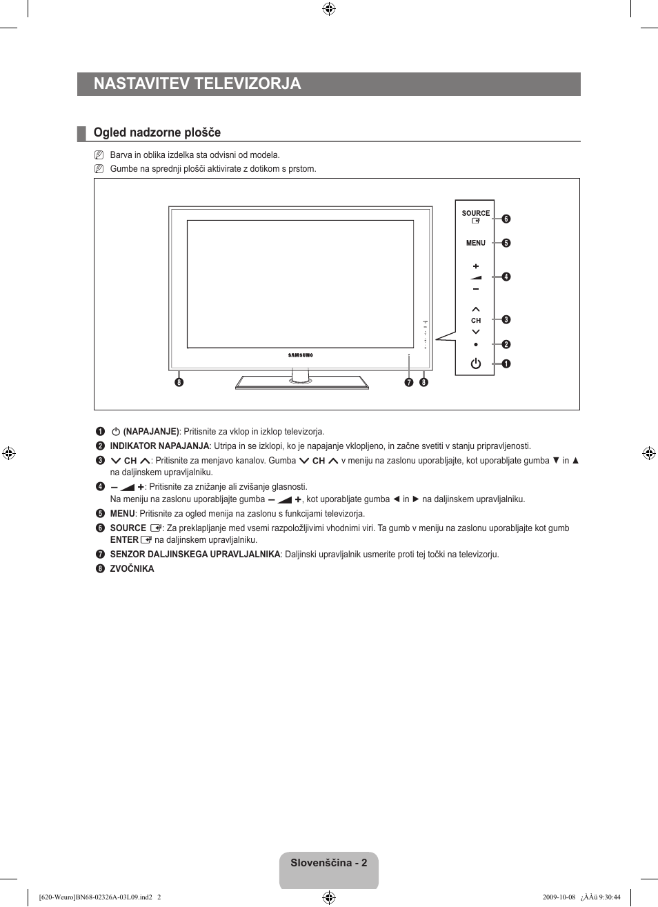 Nastavitev televizorja, Ogled nadzorne plošče | Samsung LE46B620R3W User Manual | Page 356 / 458