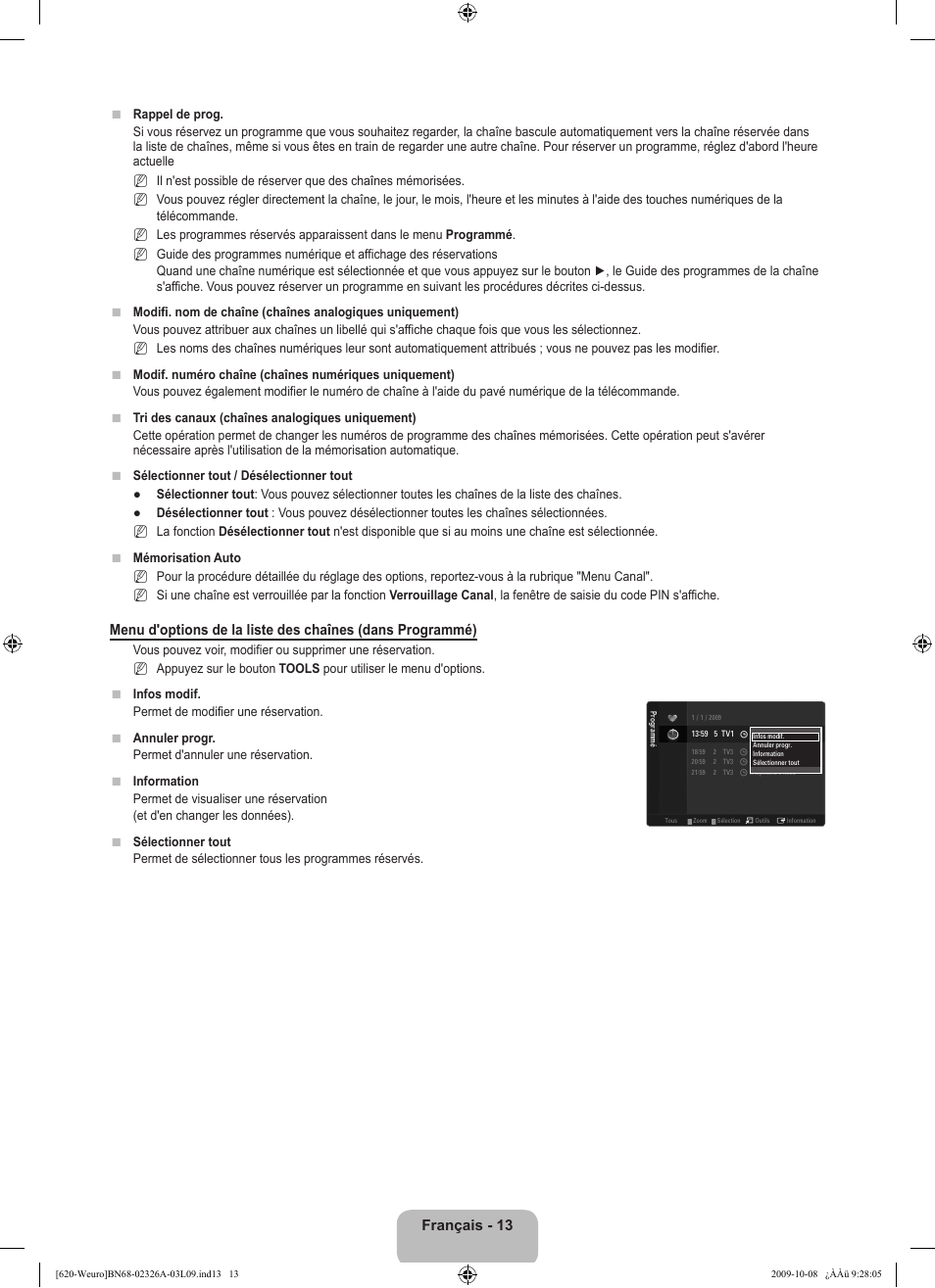 Français - 13 | Samsung LE46B620R3W User Manual | Page 77 / 458