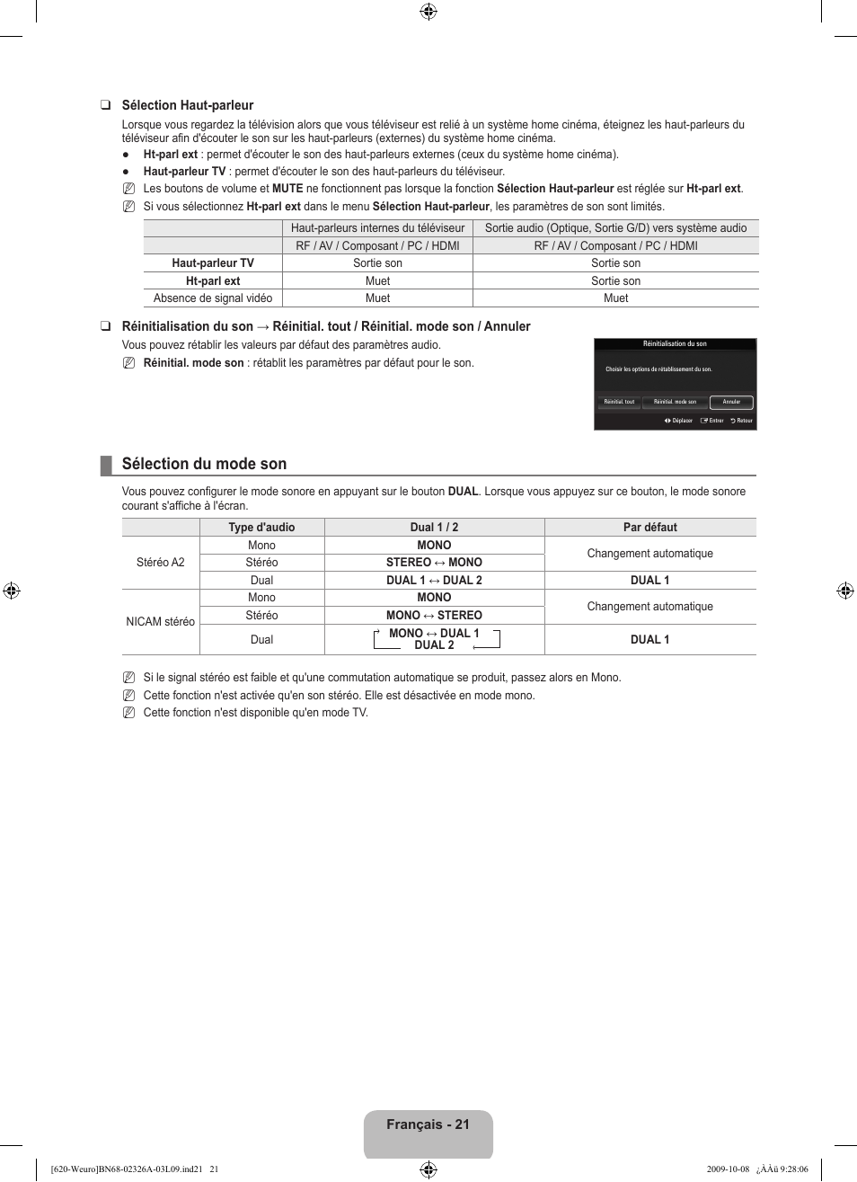 Sélection du mode son | Samsung LE46B620R3W User Manual | Page 85 / 458