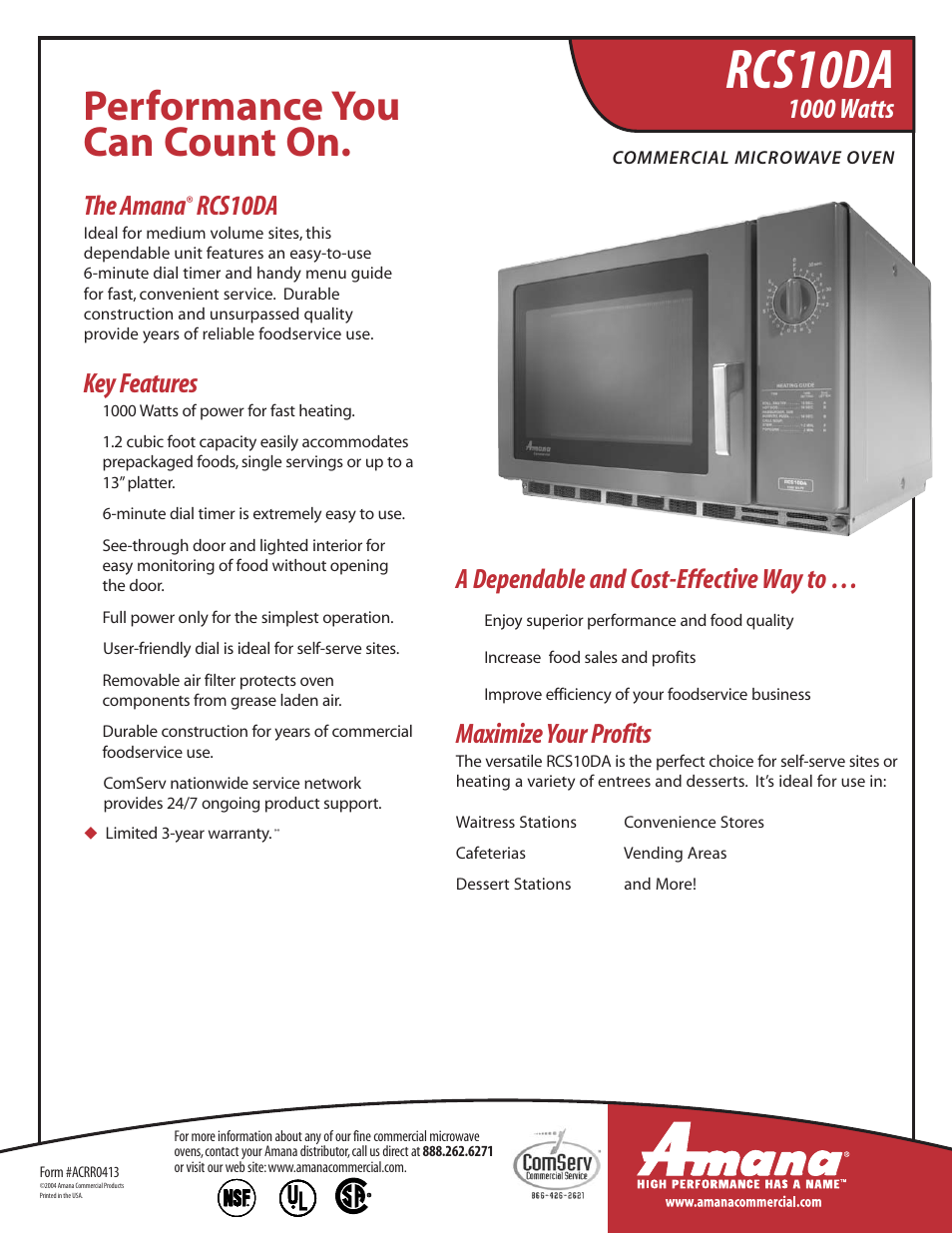 Amana RCS10DA User Manual | 2 pages