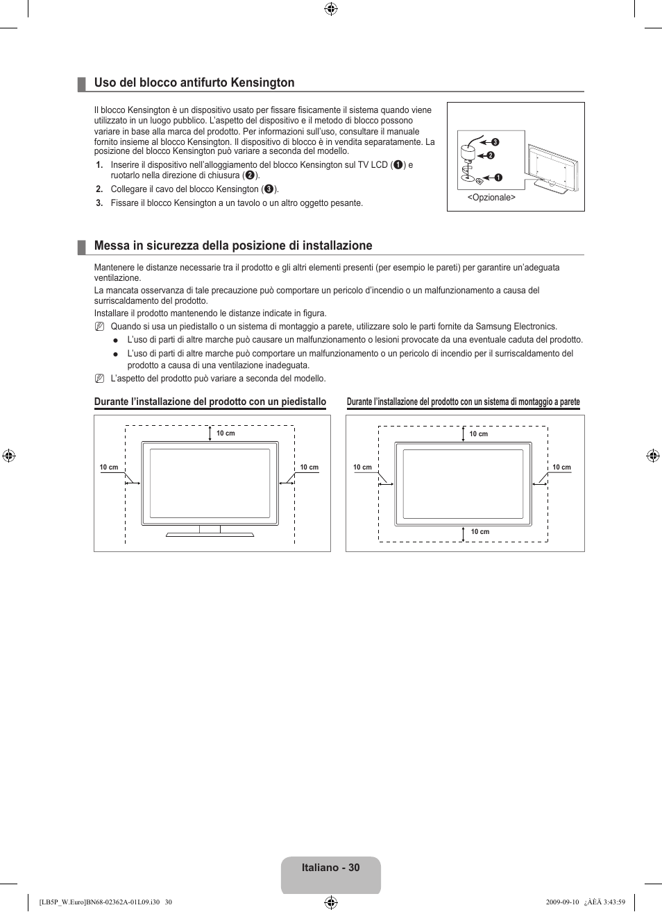 Uso del blocco antifurto kensington | Samsung LE46B530P7W User Manual | Page 176 / 336