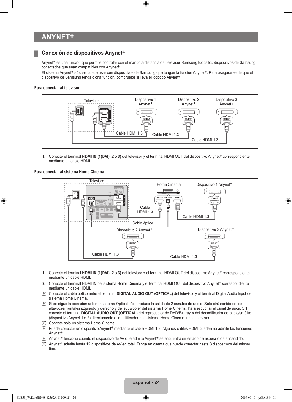 Anynet, Conexión de dispositivos anynet | Samsung LE46B530P7W User Manual | Page 208 / 336