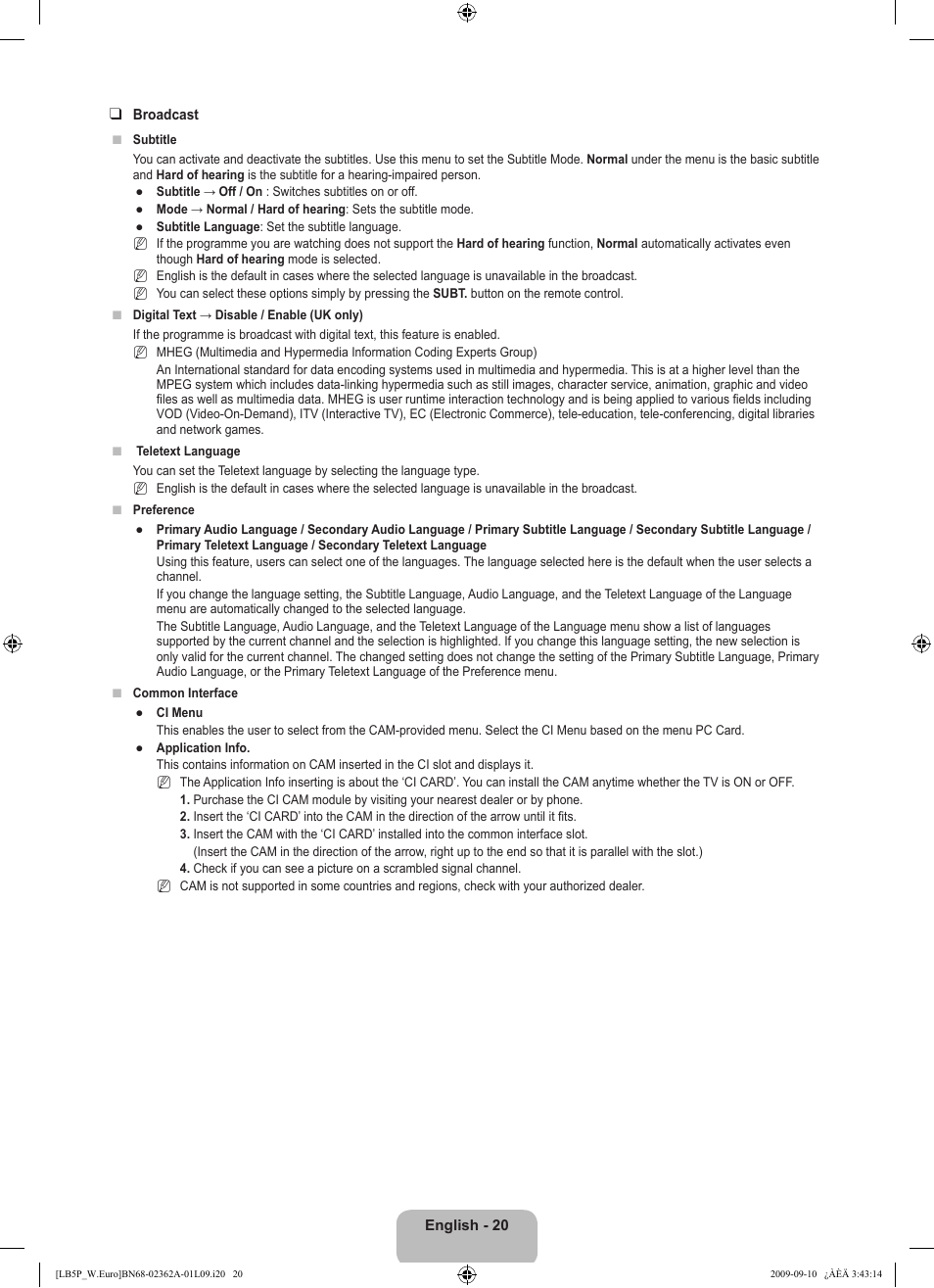 Samsung LE46B530P7W User Manual | Page 22 / 336