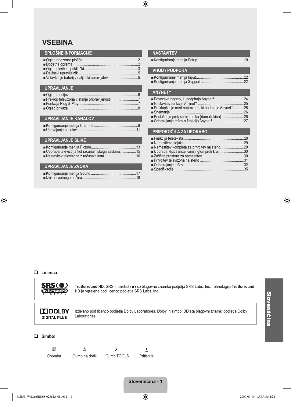 Vsebina, Slo venščina | Samsung LE46B530P7W User Manual | Page 257 / 336