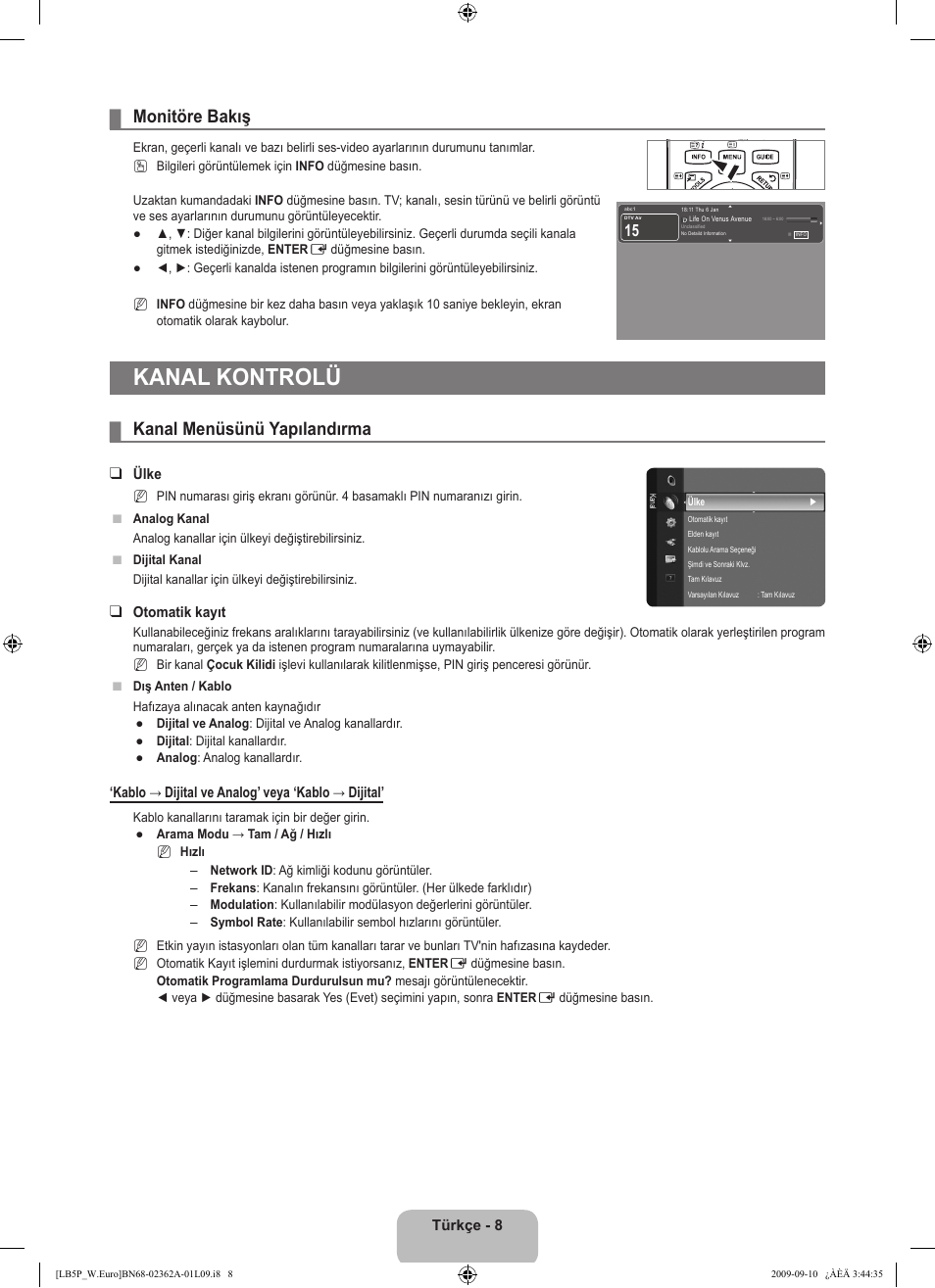 Kanal kontrolü, Monitöre bakış, Kanal menüsünü yapılandırma | Samsung LE46B530P7W User Manual | Page 300 / 336