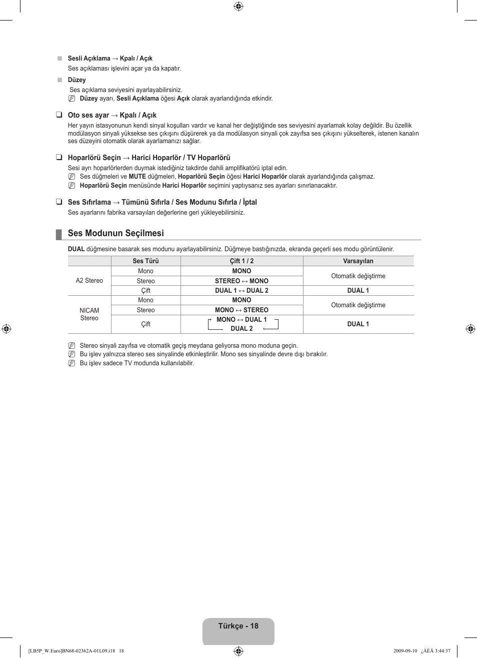 Ses modunun seçilmesi | Samsung LE46B530P7W User Manual | Page 310 / 336