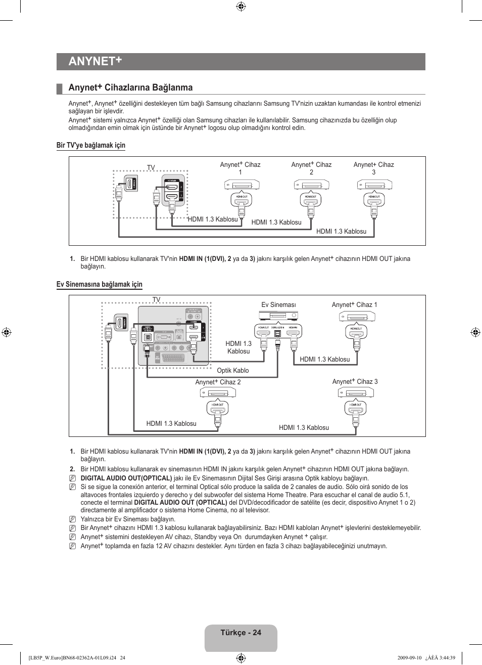 Anynet, Anynet+ cihazlarına bağlanma | Samsung LE46B530P7W User Manual | Page 316 / 336