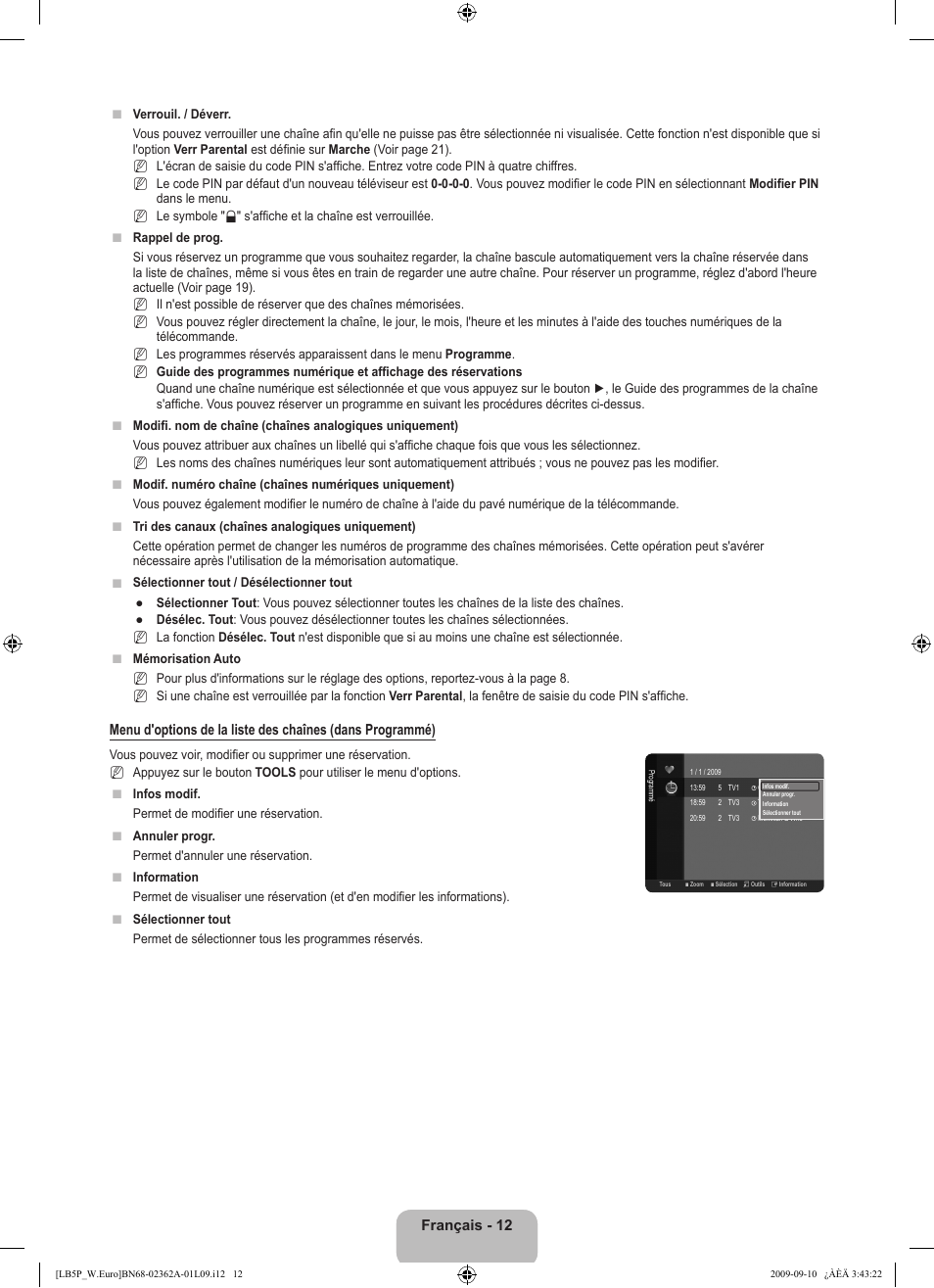 Français - 12 | Samsung LE46B530P7W User Manual | Page 50 / 336