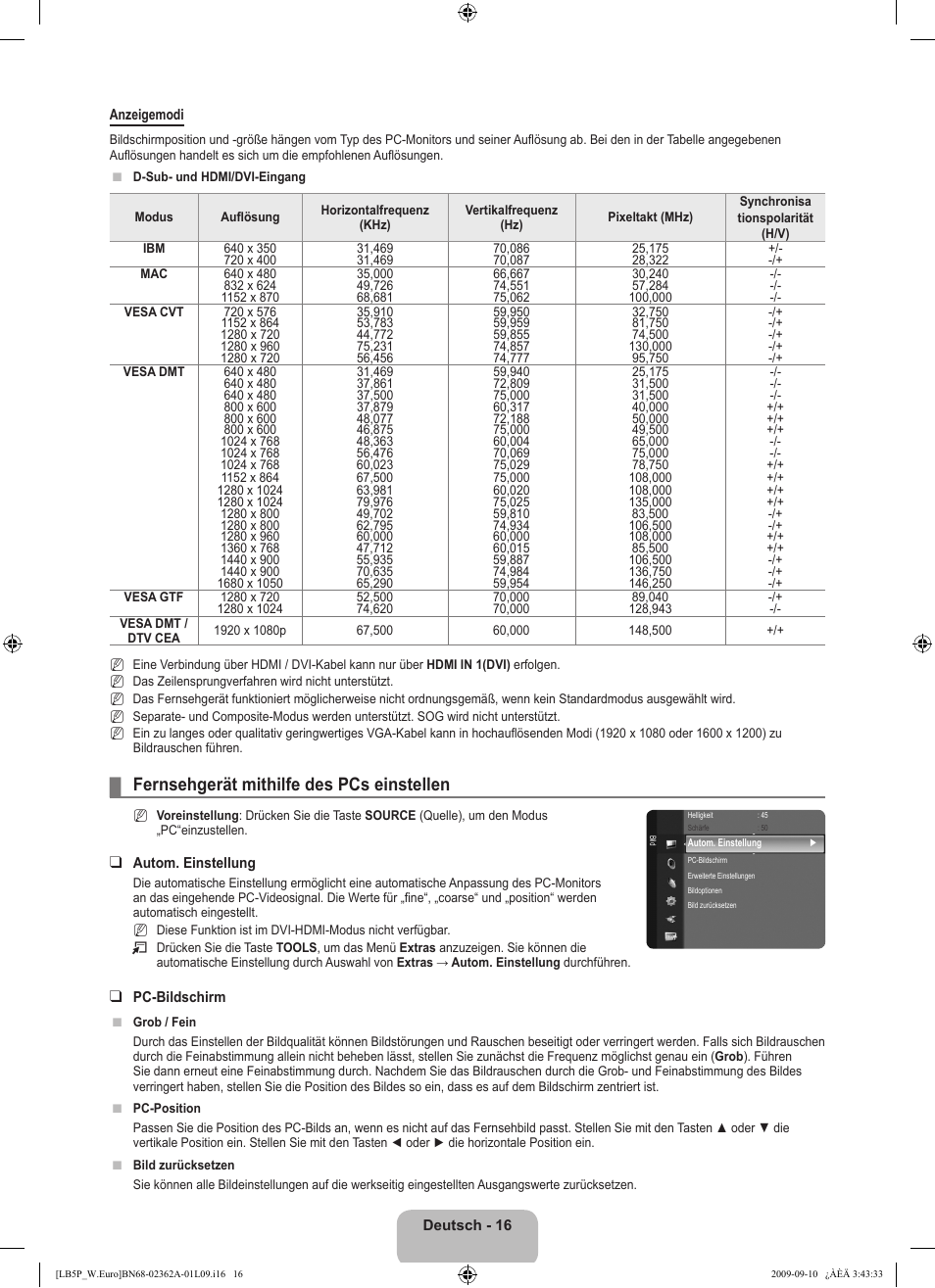 Fernsehgerät mithilfe des pcs einstellen | Samsung LE46B530P7W User Manual | Page 90 / 336