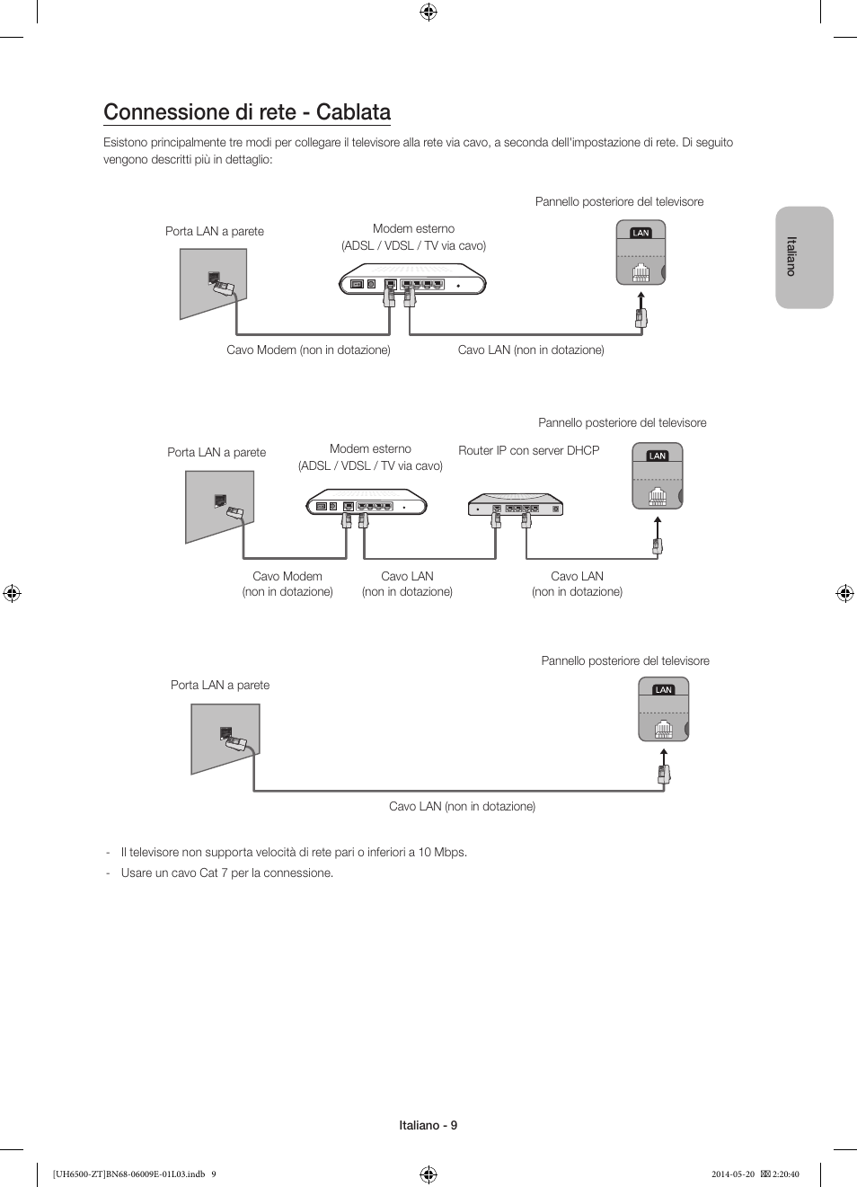 Connessione di rete - cablata | Samsung UE55H6500SZ User Manual | Page 32 / 71