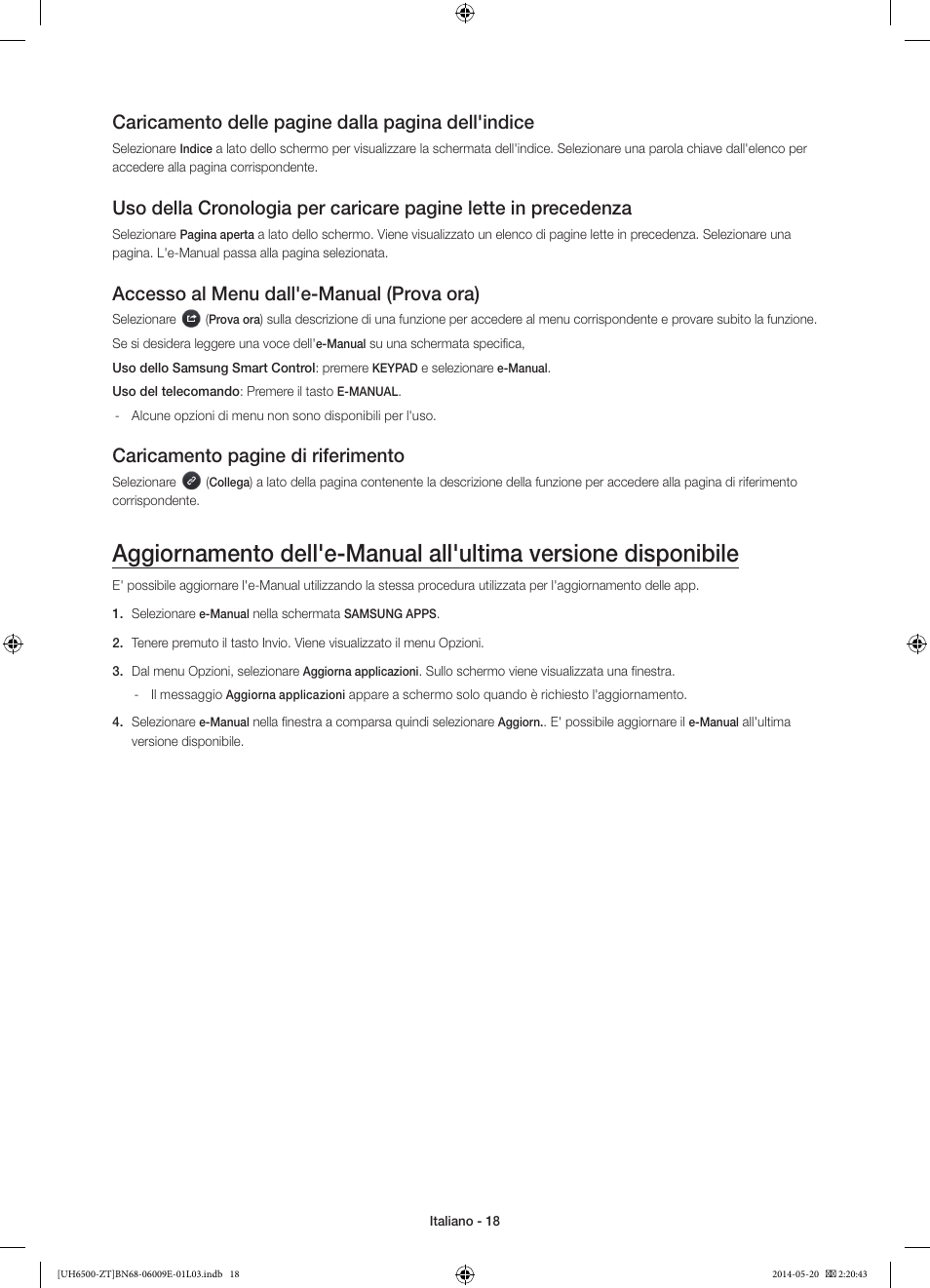 Caricamento delle pagine dalla pagina dell'indice, Accesso al menu dall'e-manual (prova ora), Caricamento pagine di riferimento | Samsung UE55H6500SZ User Manual | Page 41 / 71