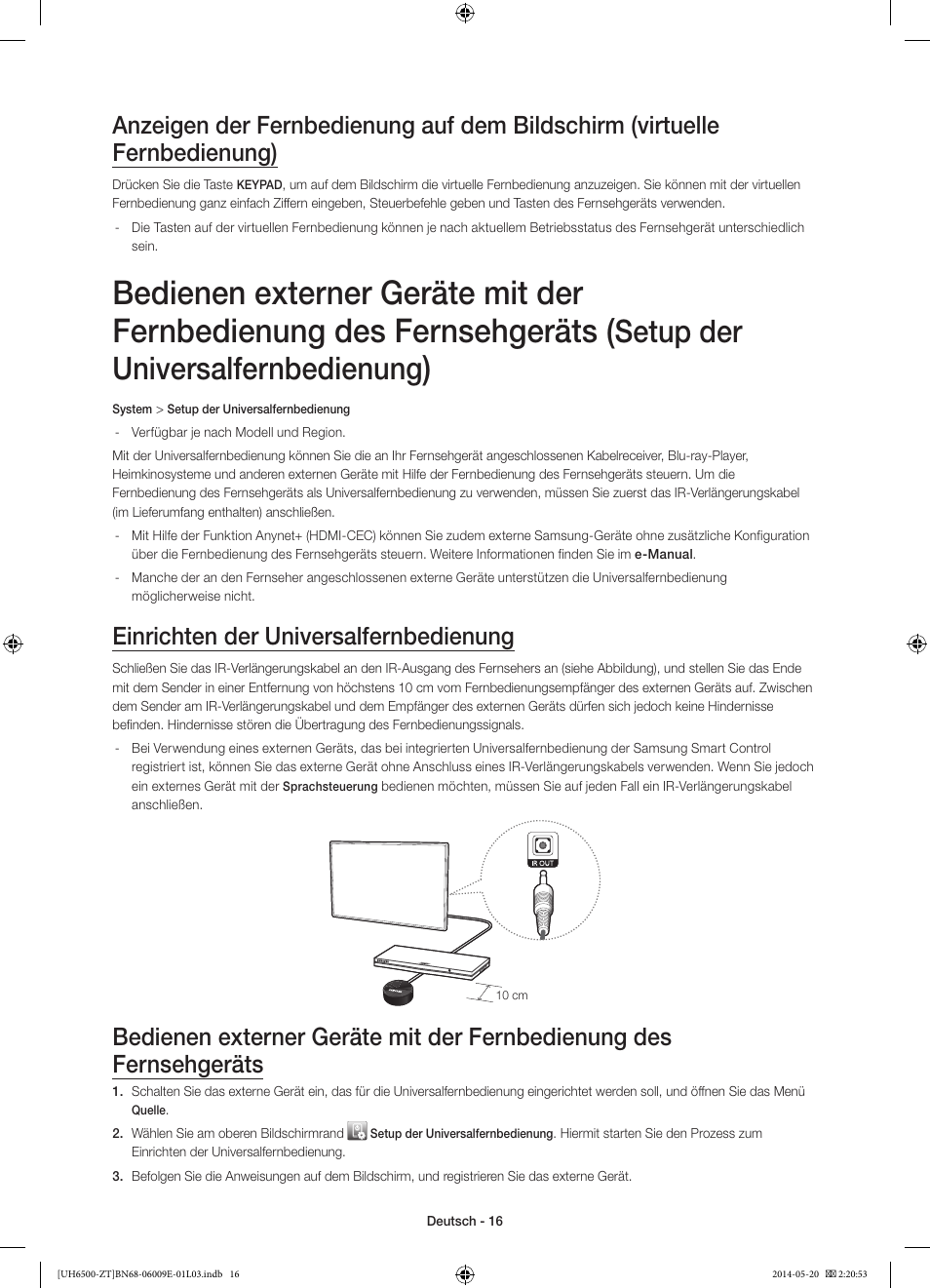 Setup der universalfernbedienung, Einrichten der universalfernbedienung | Samsung UE55H6500SZ User Manual | Page 63 / 71