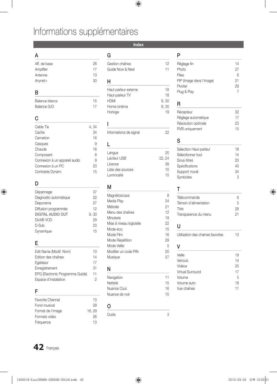 Informations supplémentaires | Samsung UE26C4000PW User Manual | Page 126 / 170