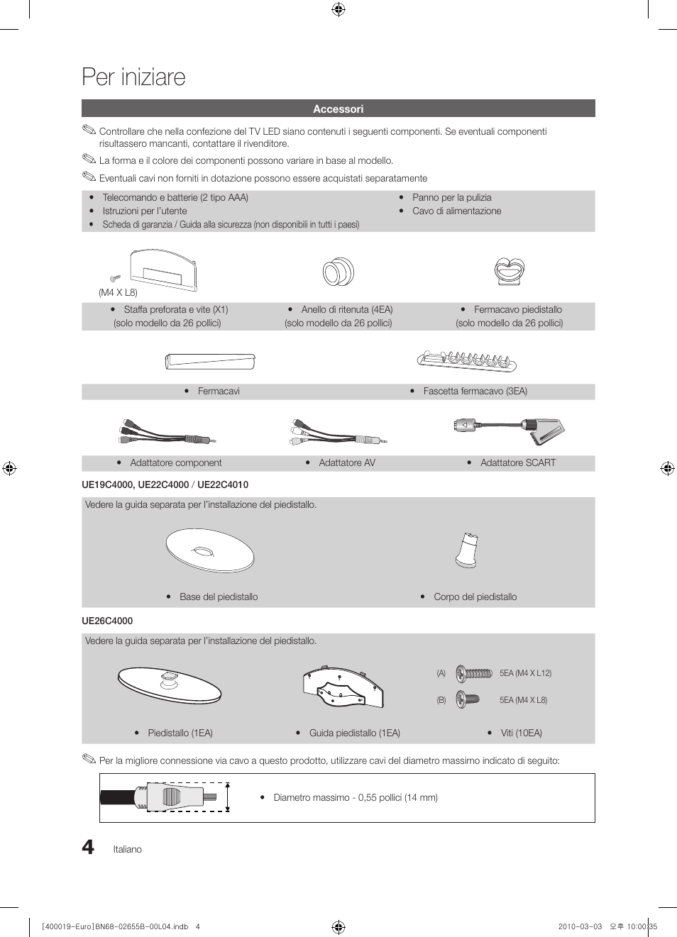 Per iniziare | Samsung UE26C4000PW User Manual | Page 130 / 170