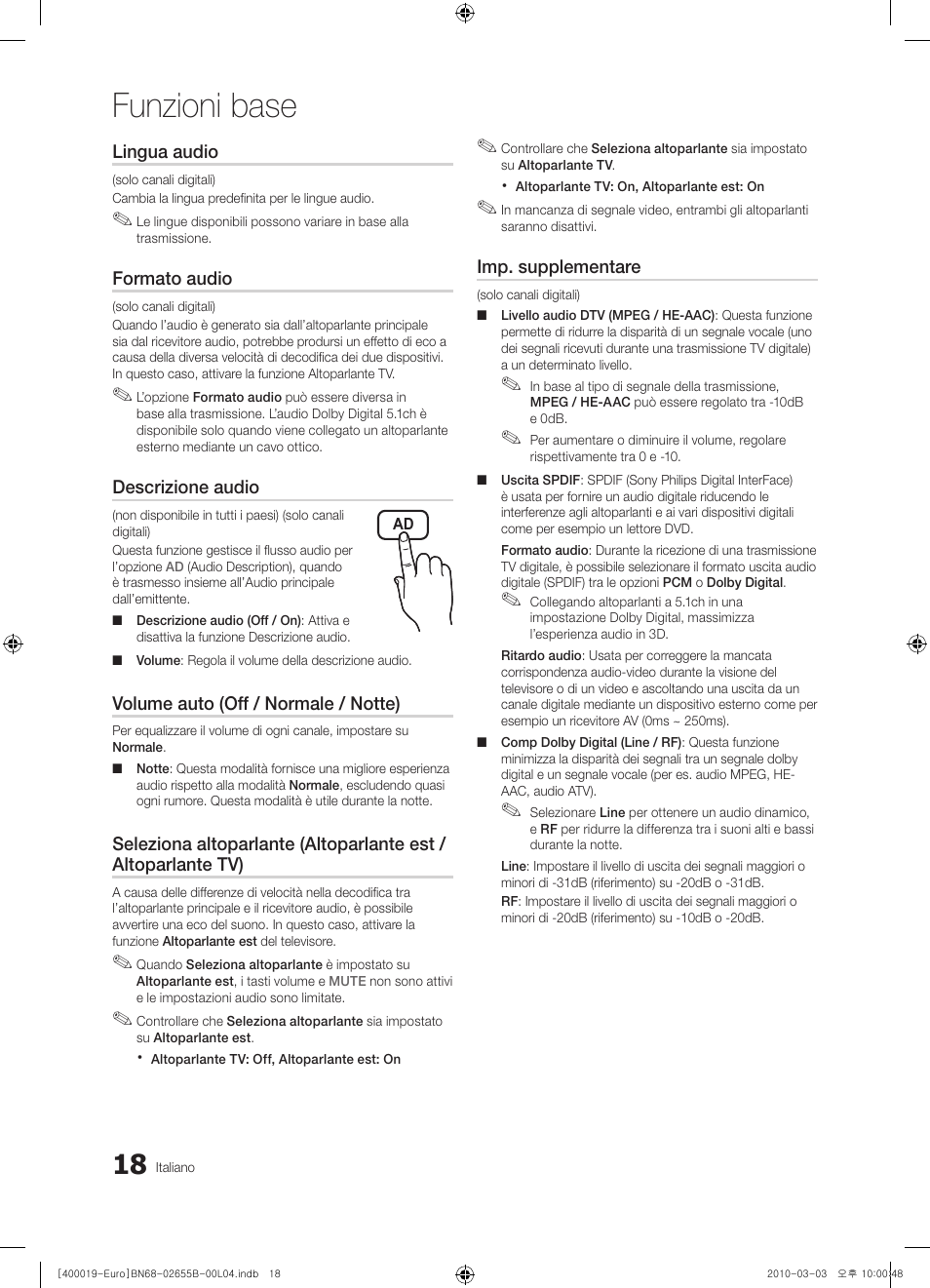 Funzioni base | Samsung UE26C4000PW User Manual | Page 144 / 170