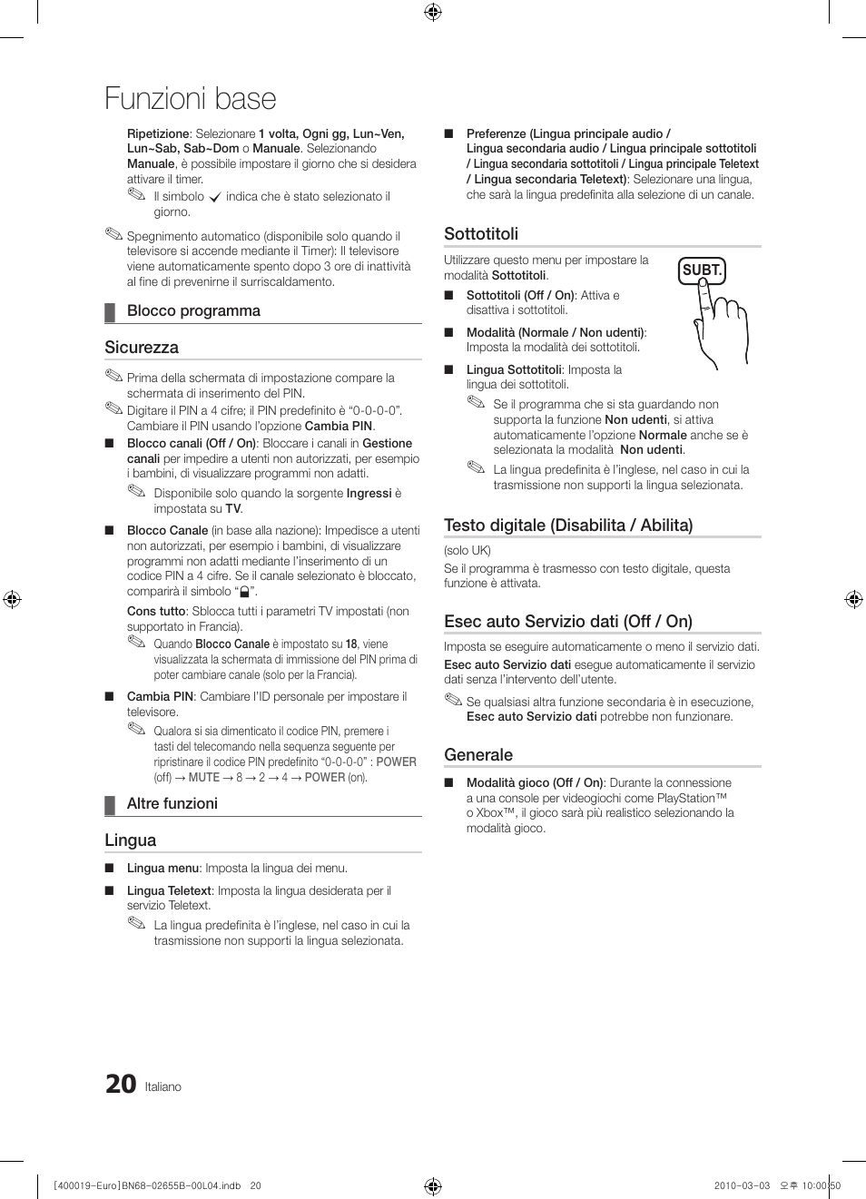 Funzioni base | Samsung UE26C4000PW User Manual | Page 146 / 170