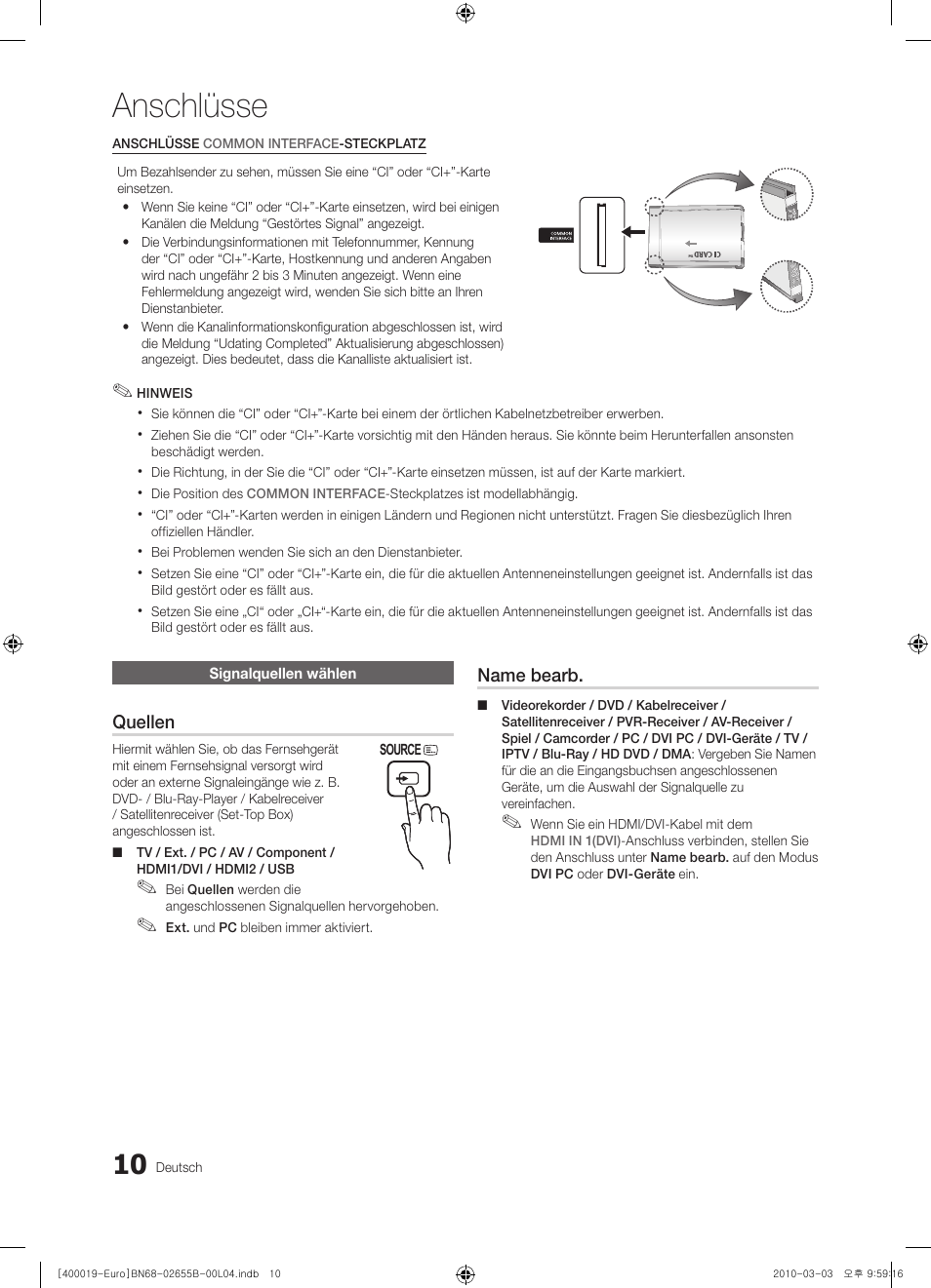 Anschlüsse | Samsung UE26C4000PW User Manual | Page 52 / 170