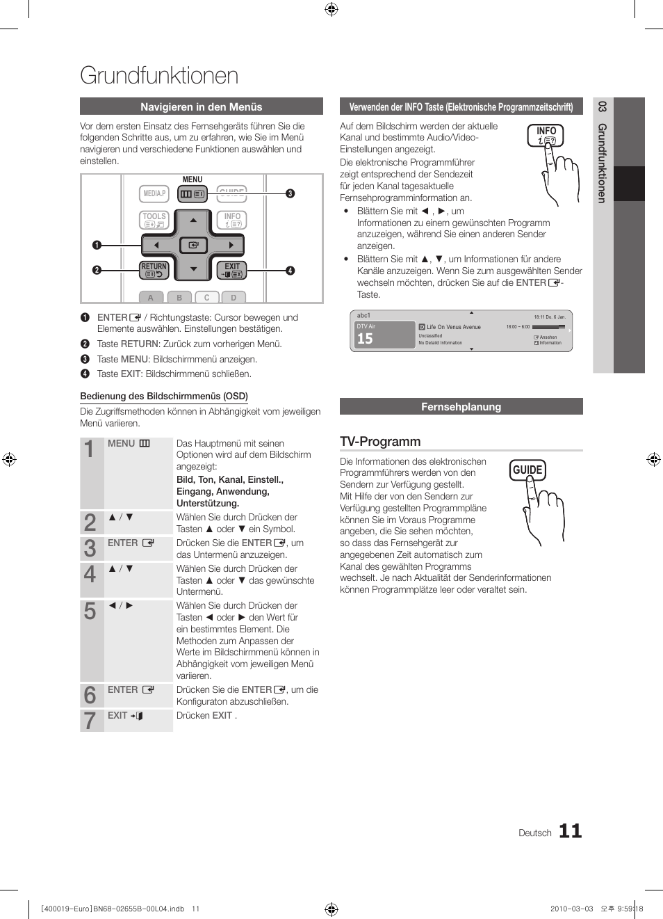 Grundfunktionen, Tv-programm | Samsung UE26C4000PW User Manual | Page 53 / 170
