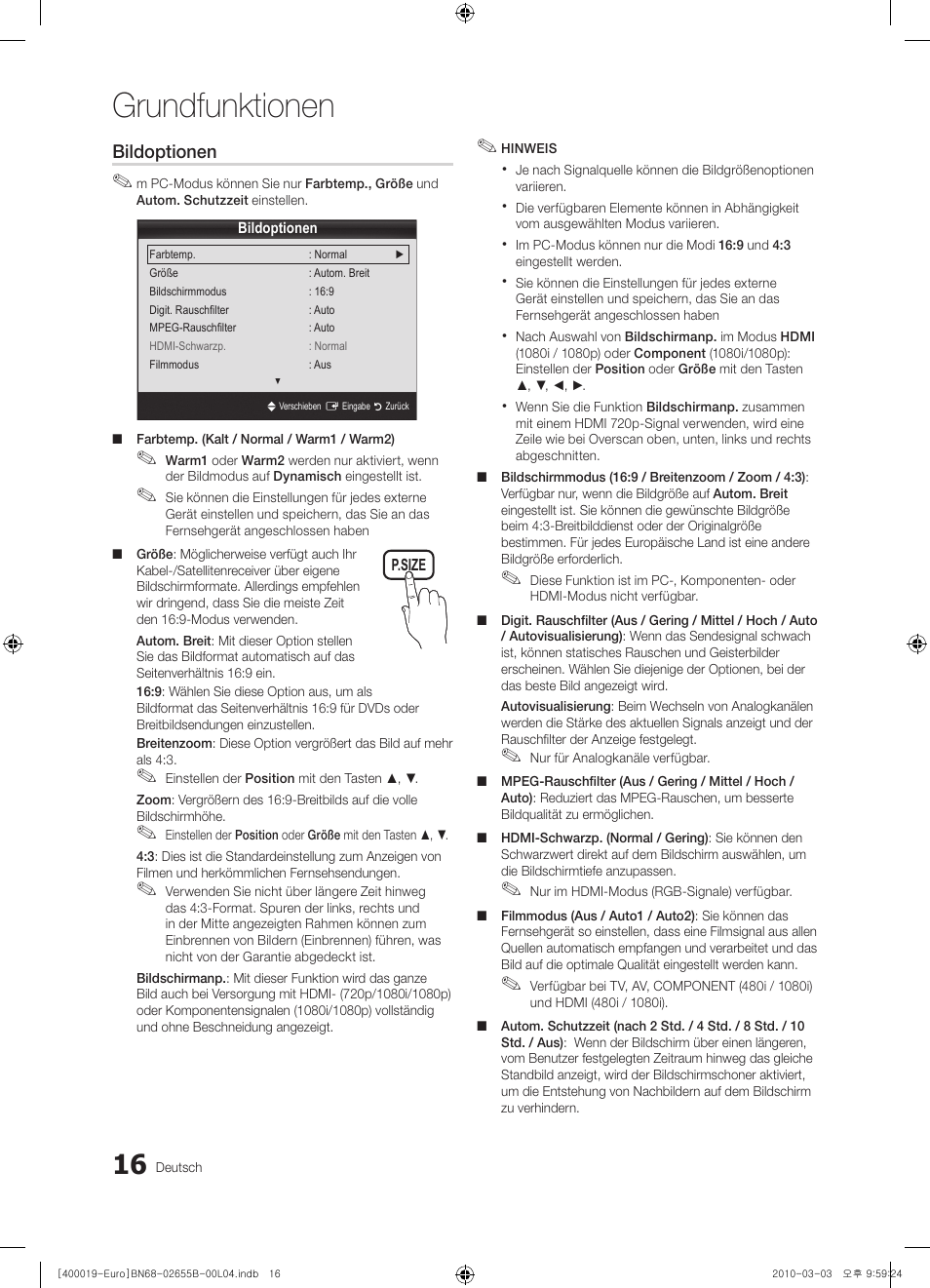 Grundfunktionen | Samsung UE26C4000PW User Manual | Page 58 / 170