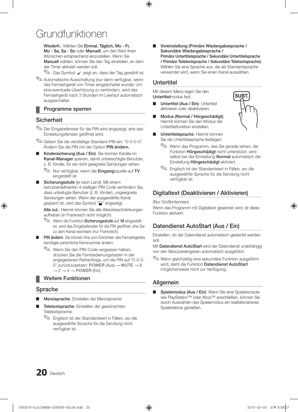 Grundfunktionen | Samsung UE26C4000PW User Manual | Page 62 / 170