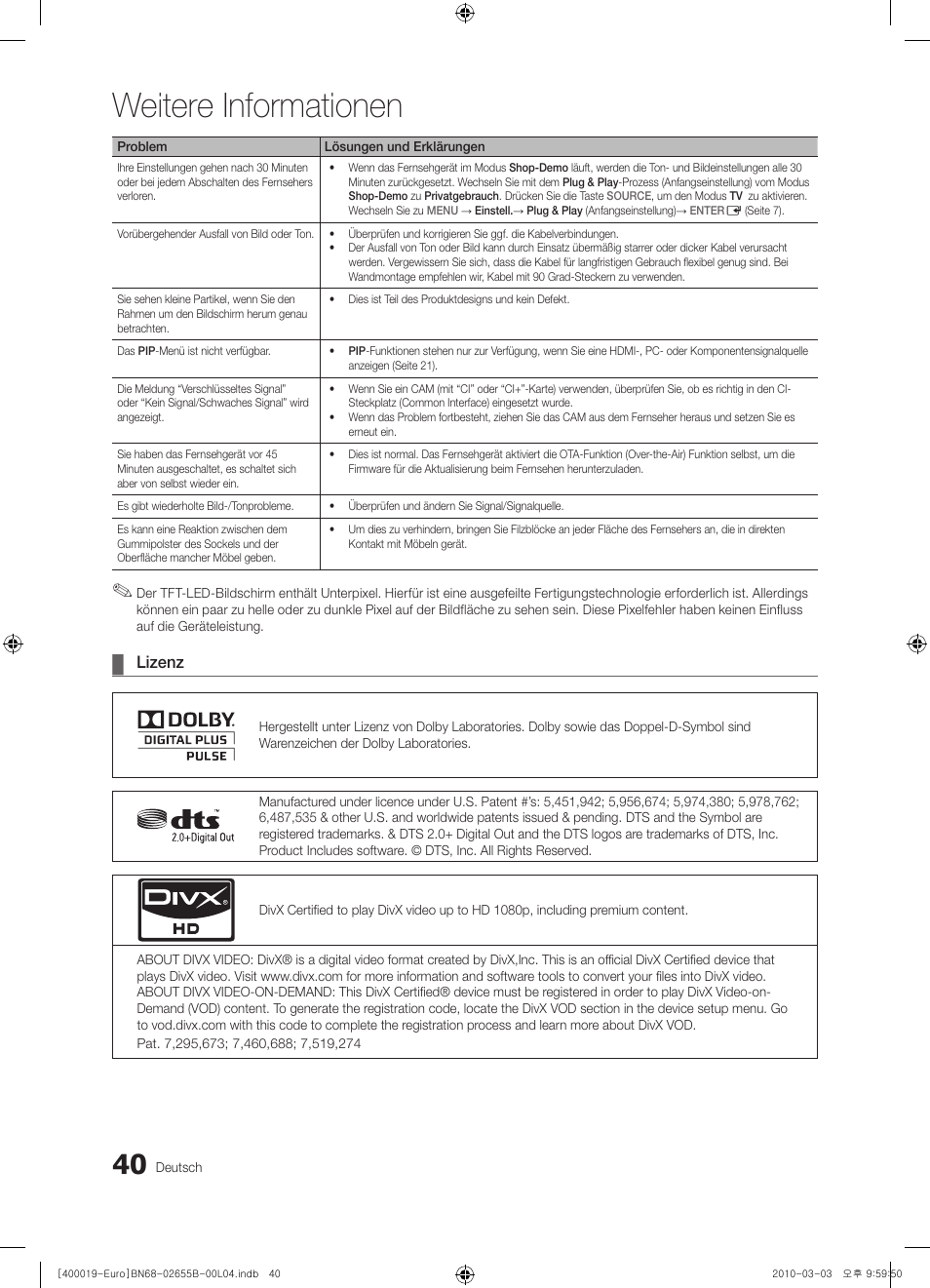Weitere informationen | Samsung UE26C4000PW User Manual | Page 82 / 170