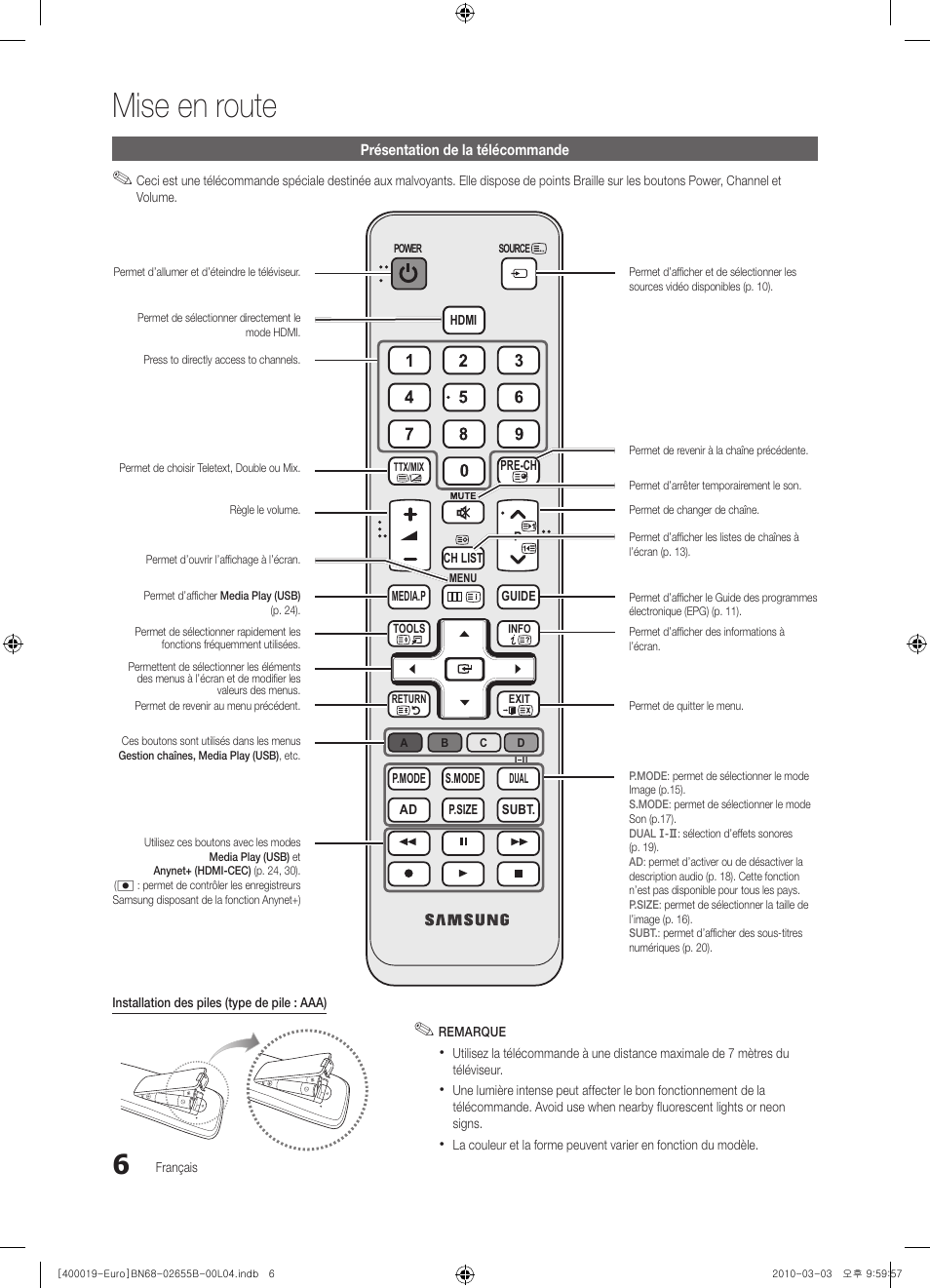 Mise en route | Samsung UE26C4000PW User Manual | Page 90 / 170