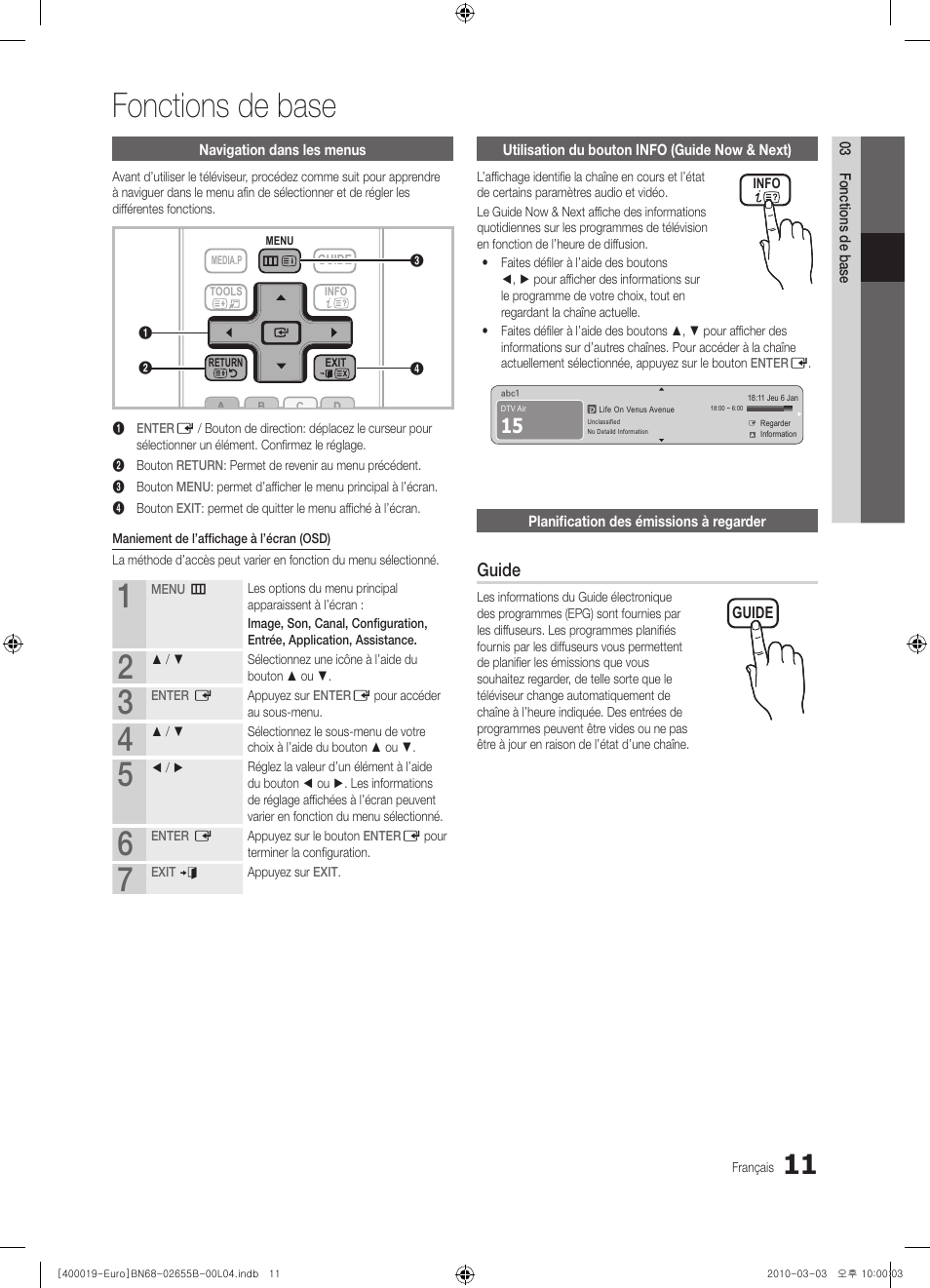 Fonctions de base, Guide | Samsung UE26C4000PW User Manual | Page 95 / 170